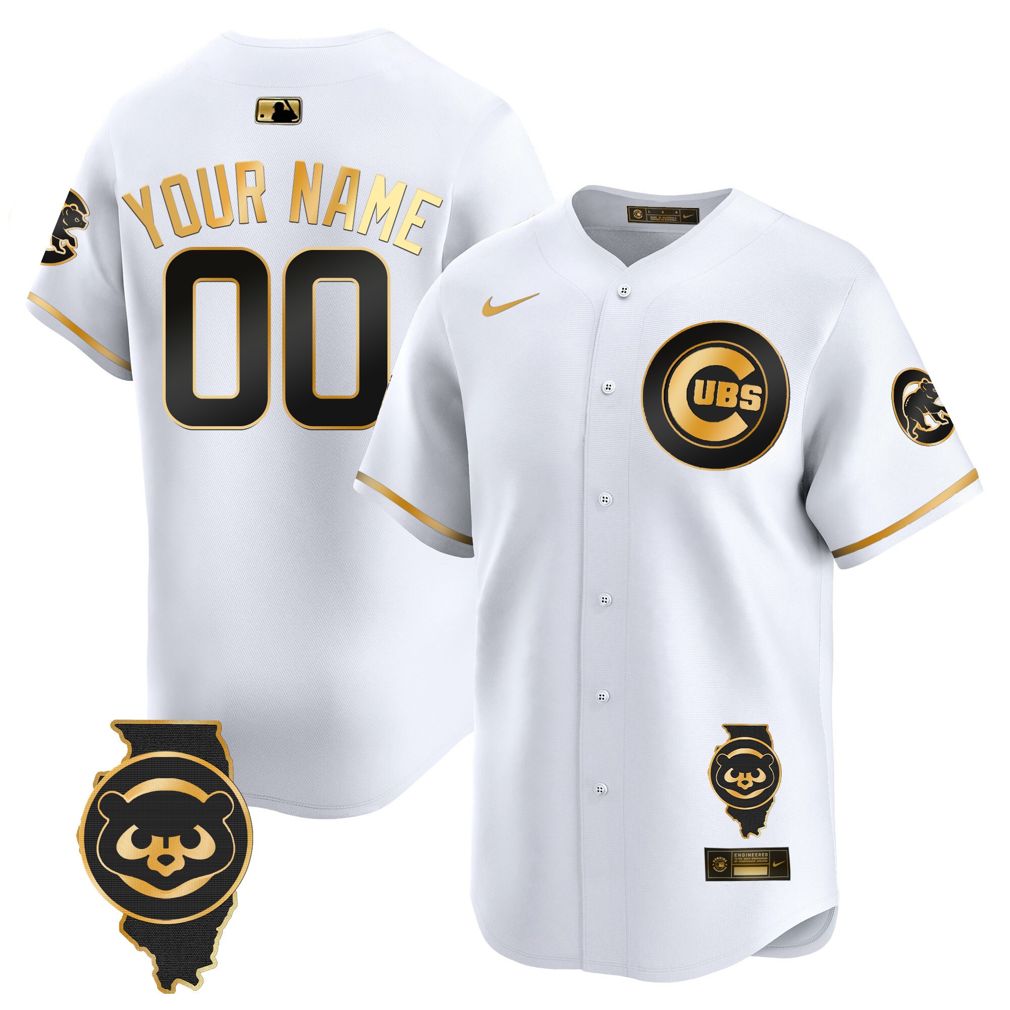 Chicago Cubs Illinois Patch Vapor Premier Limited Custom V2 White Gold Jersey - All Stitched