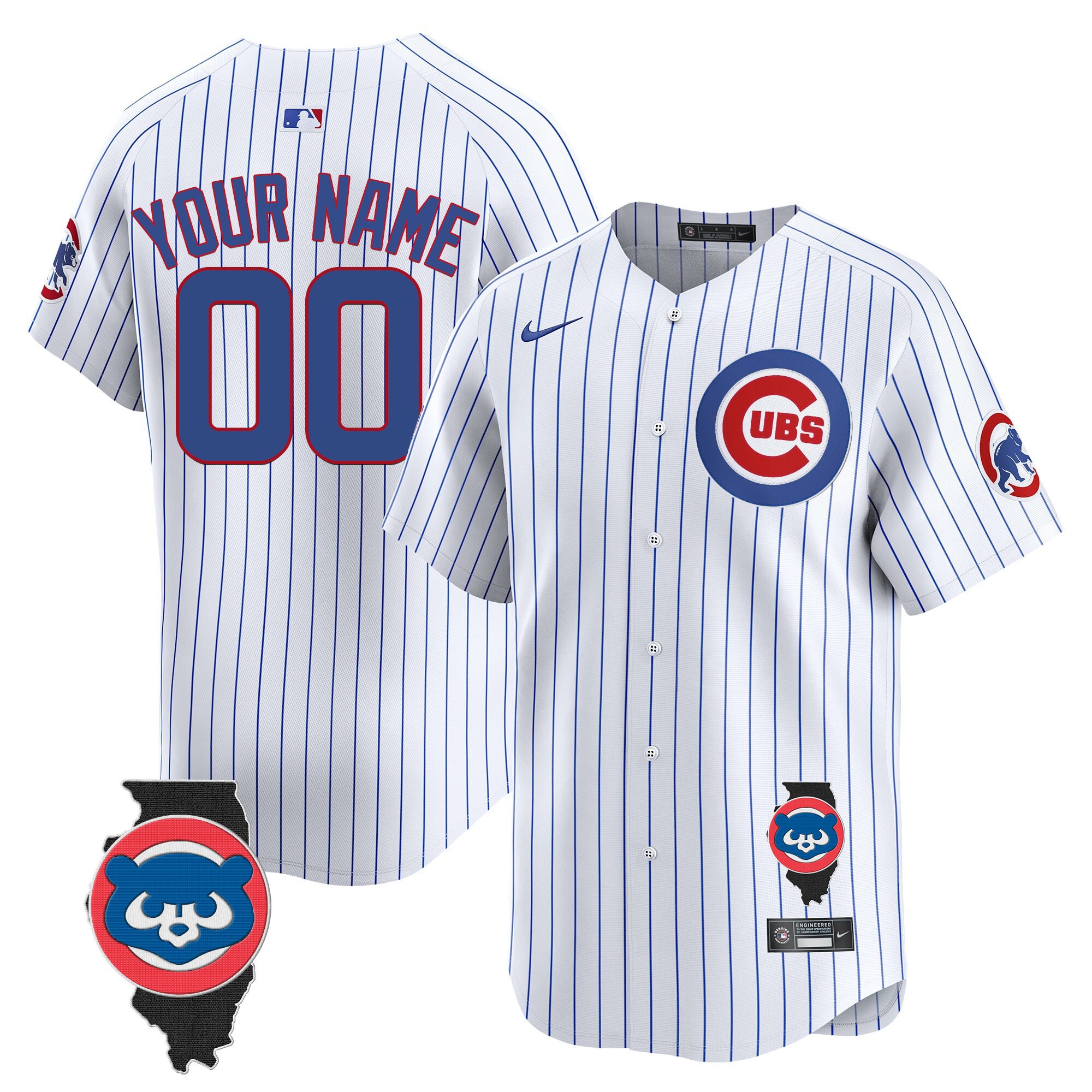 Chicago Cubs Illinois Patch Vapor Premier Limited Custom V2 White Jersey - All Stitched