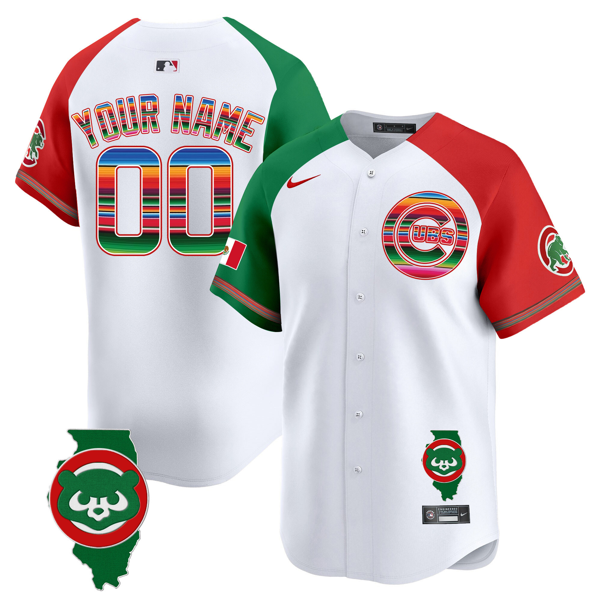 Chicago Cubs Mexico Illinois Patch Vapor Premier Limited Custom Alternate Jersey - All Stitched