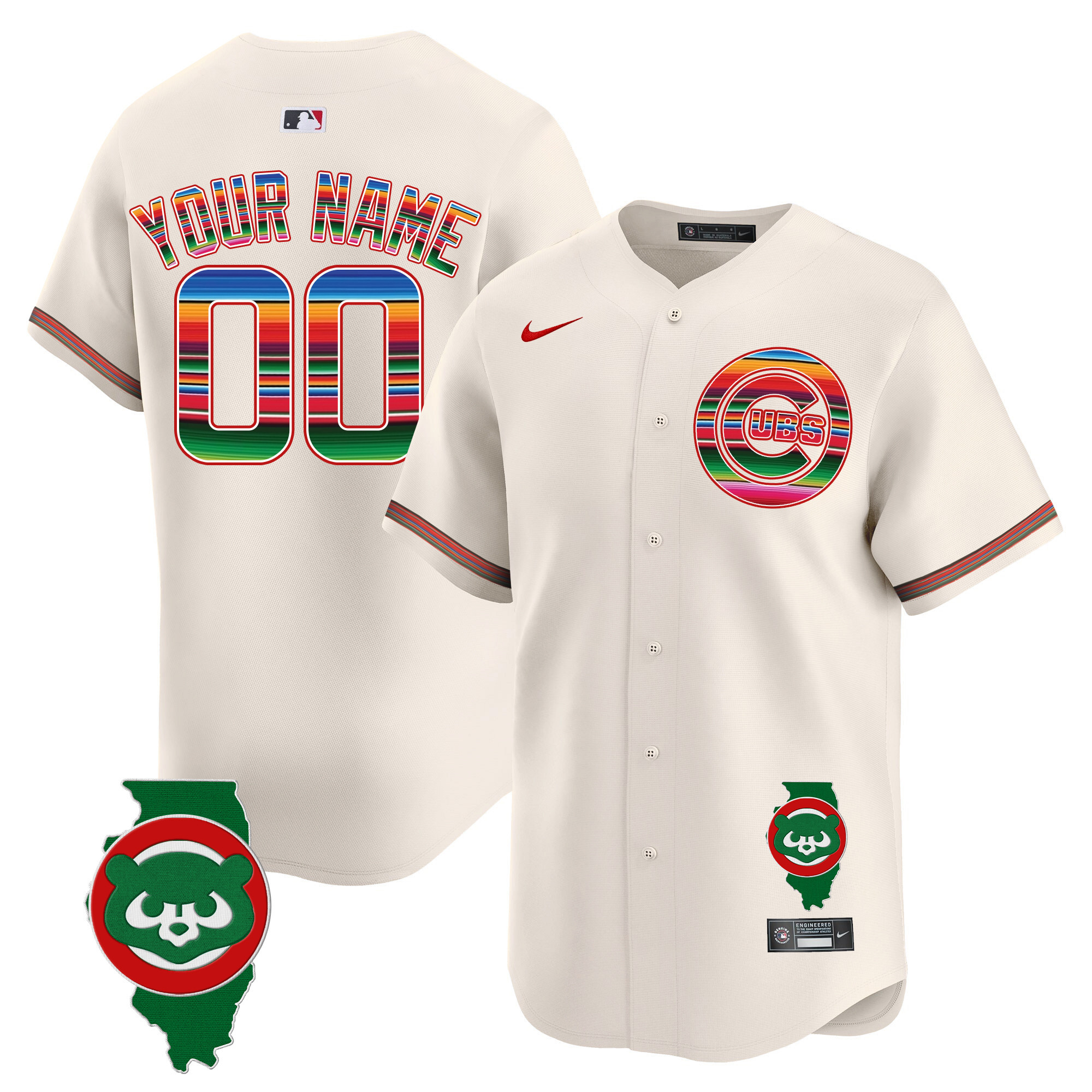 Chicago Cubs Mexico Illinois Patch Vapor Premier Limited Custom Cream Jersey - All Stitched