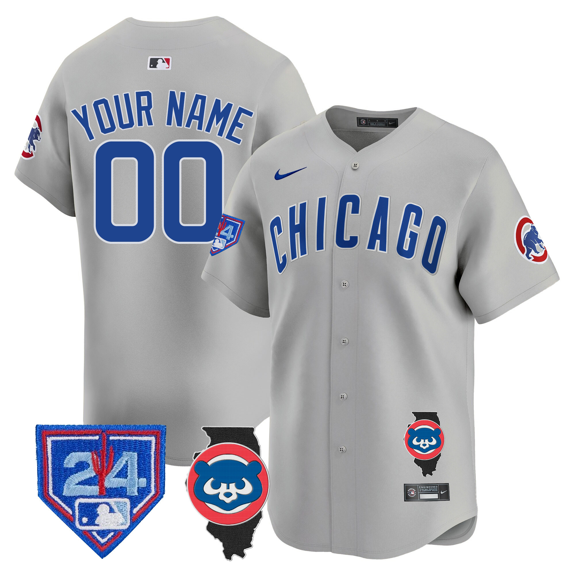 Chicago Cubs Spring Training & Illinois Patch Vapor Premier Limited Custom Gray Road Jersey - All Stitched