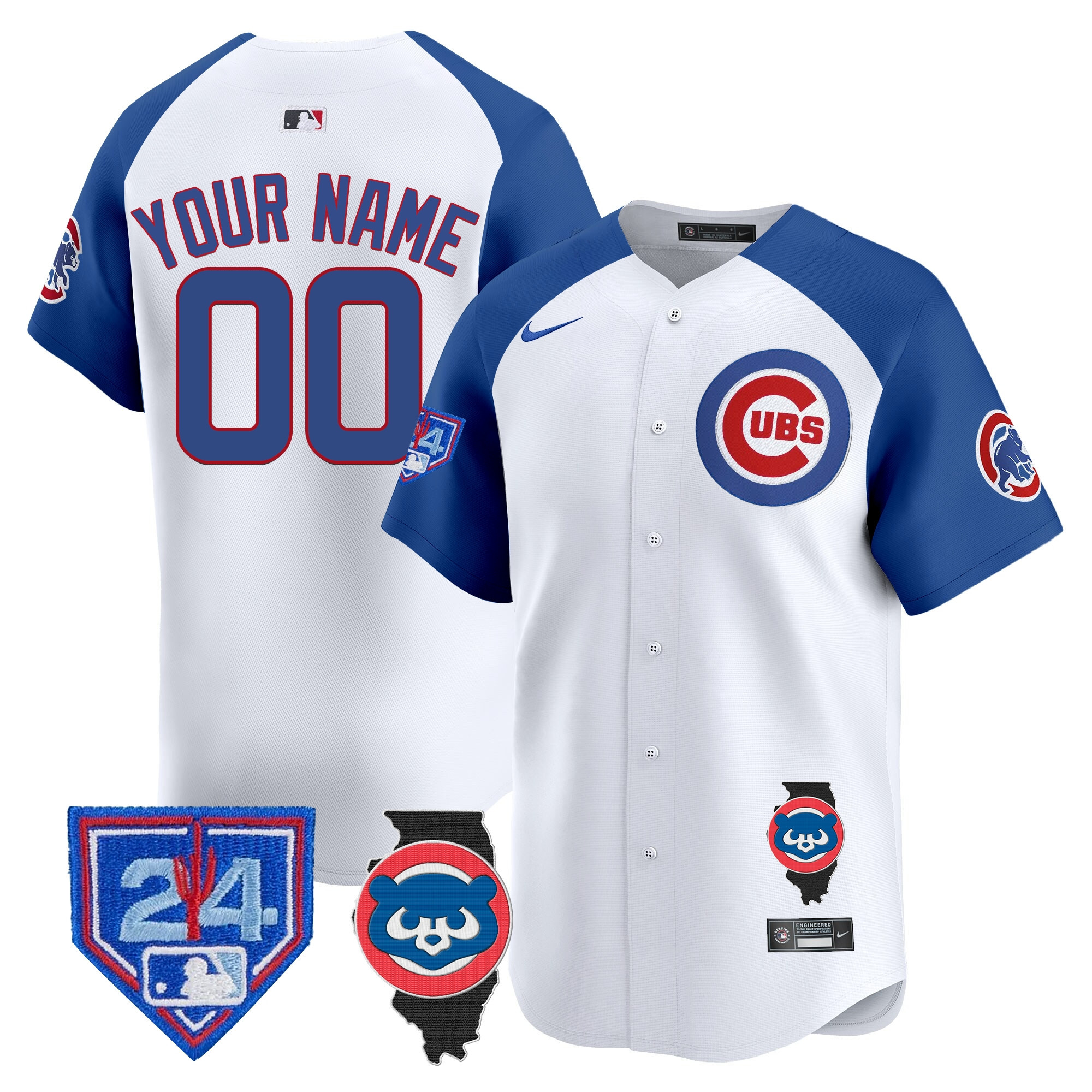 Chicago Cubs Spring Training & Illinois Patch Vapor Premier Limited Custom White Alternate Jersey - All Stitched
