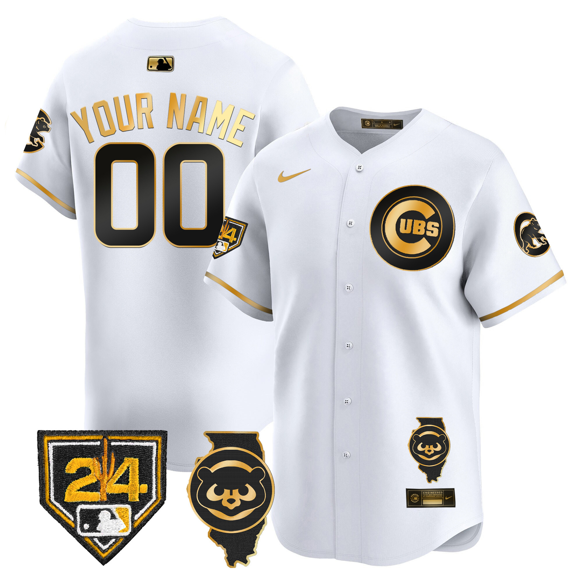 Chicago Cubs Spring Training & Illinois Patch Vapor Premier Limited Custom White Gold Jersey - All Stitched