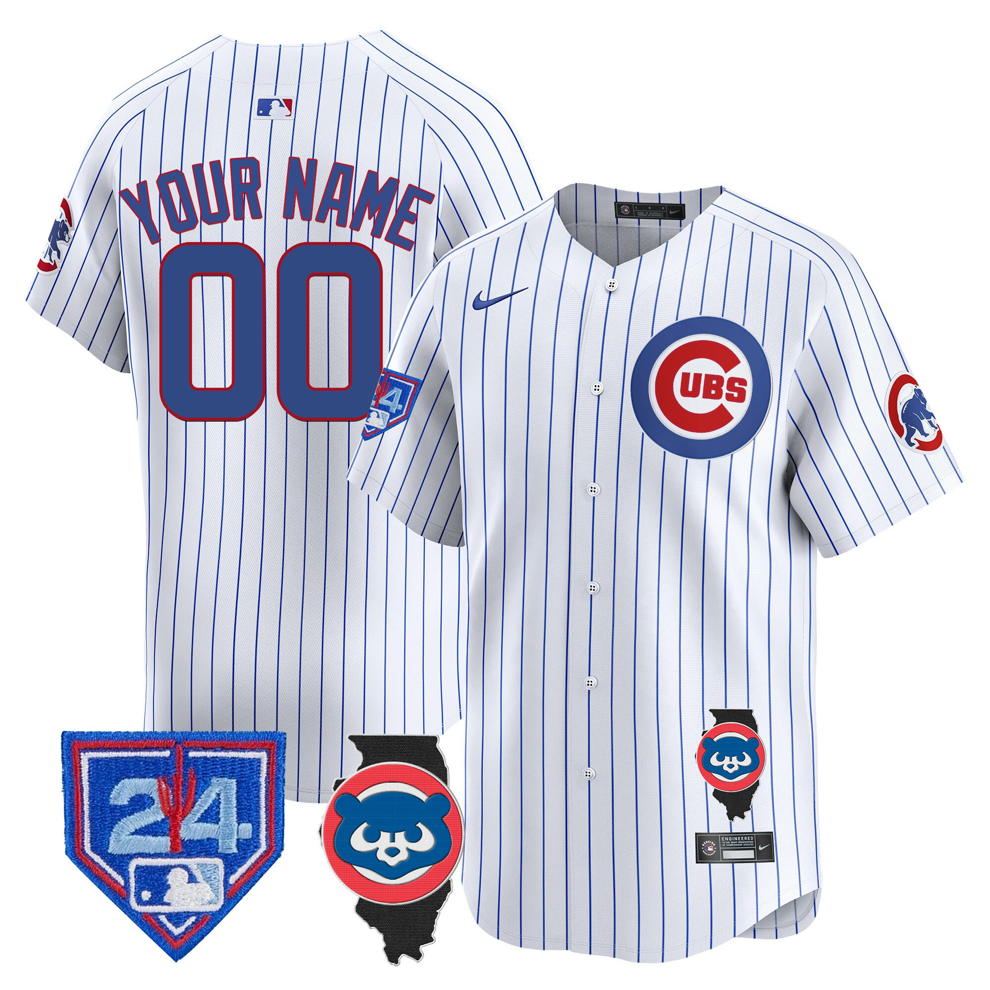 Chicago Cubs Spring Training & Illinois Patch Vapor Premier Limited Custom White Jersey - All Stitched