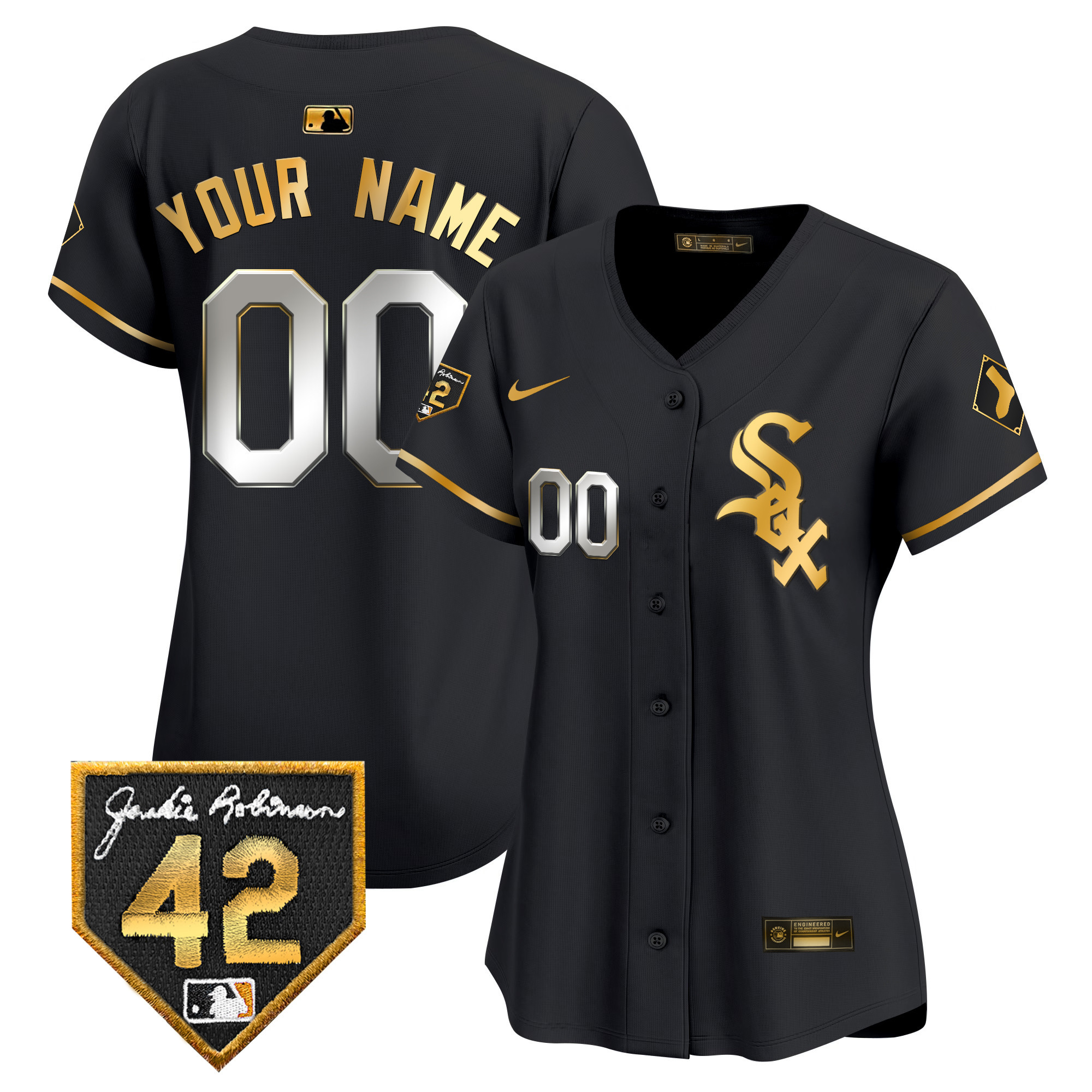 Chicago White Sox 2024 Jackie Robinson Patch Vapor Premier Limited Custom Black Gold Jersey - All Stitched