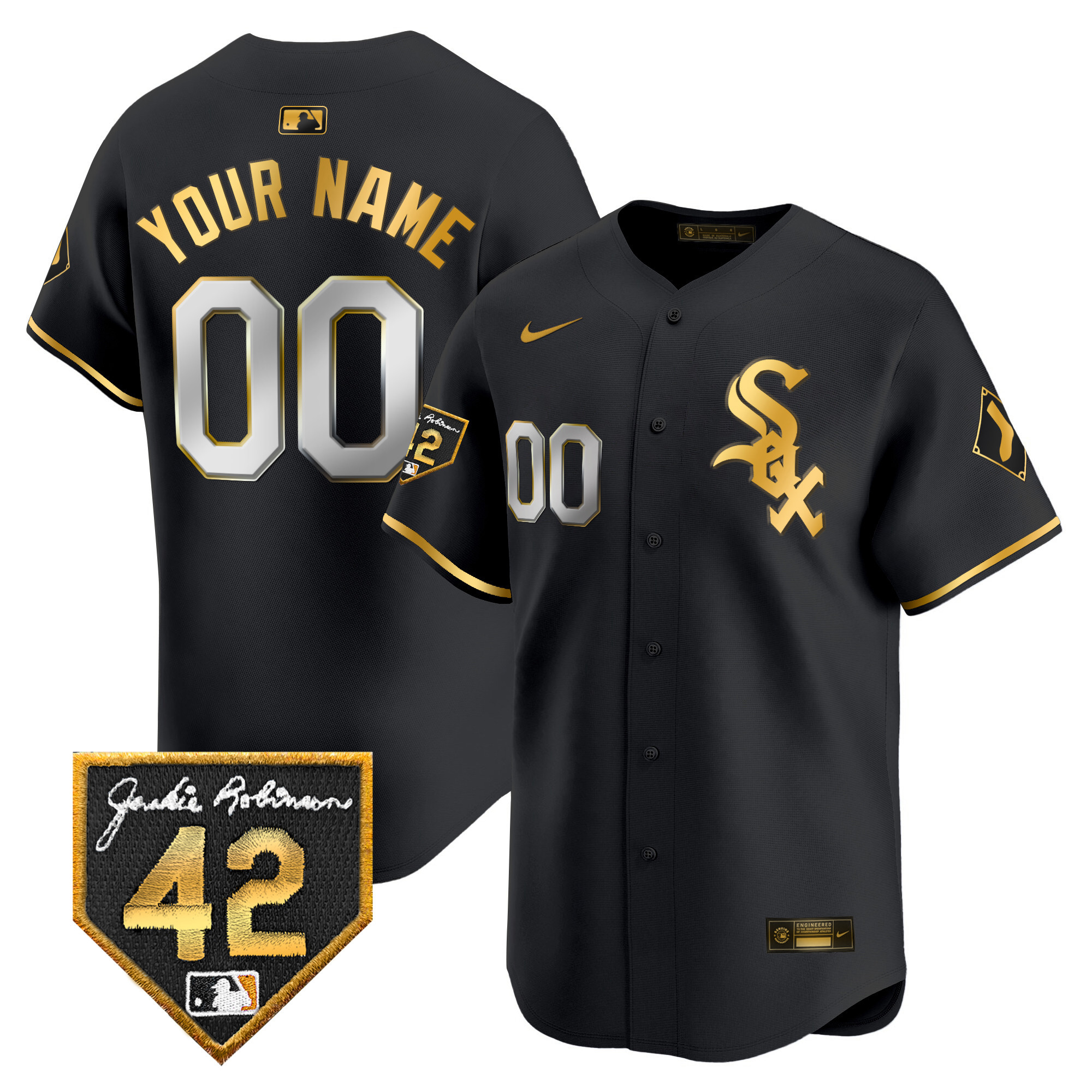 Chicago White Sox 2024 Jackie Robinson Patch Vapor Premier Limited Custom Black Gold Jersey - All Stitched
