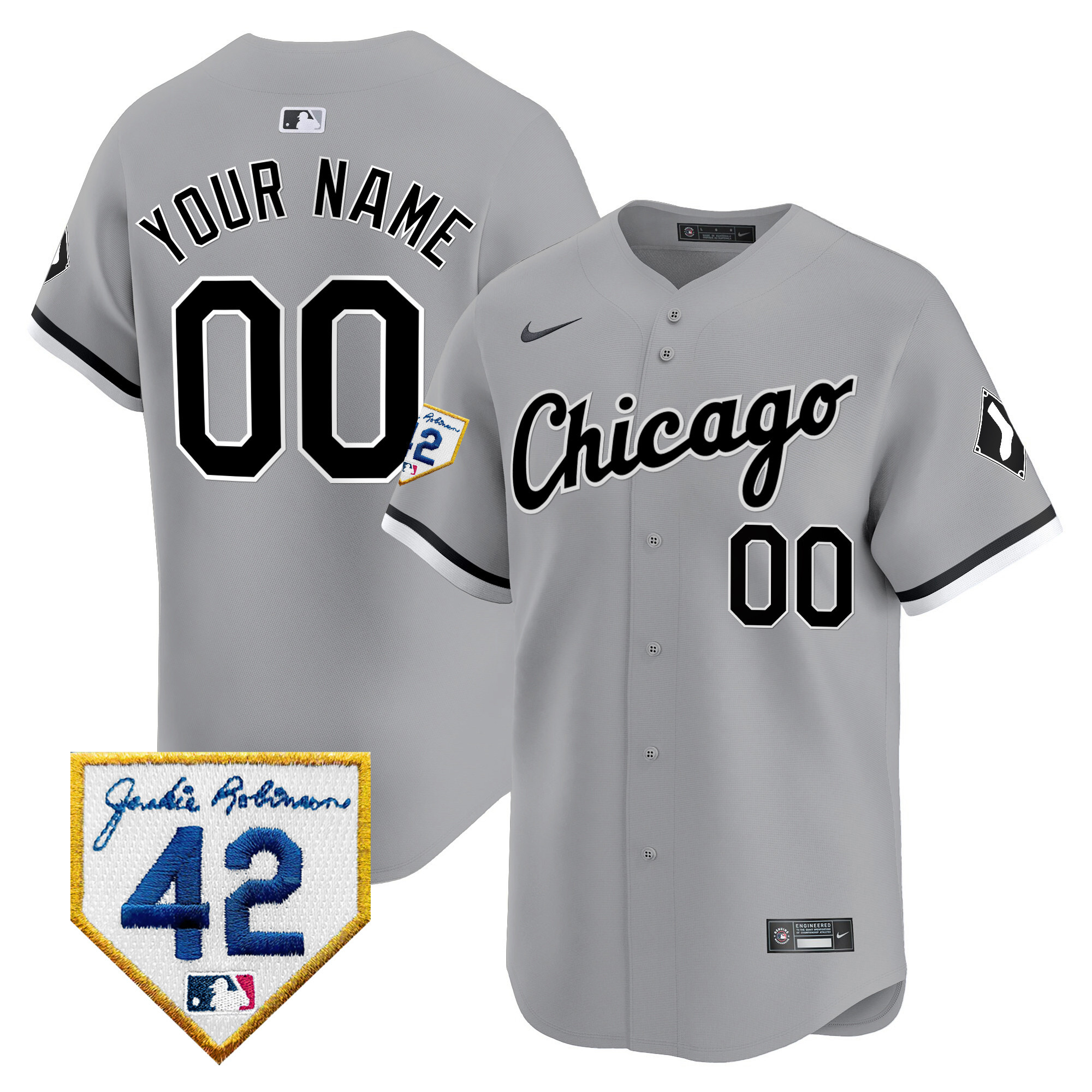 Chicago White Sox 2024 Jackie Robinson Patch Vapor Premier Limited Custom Gray Jersey - All Stitched