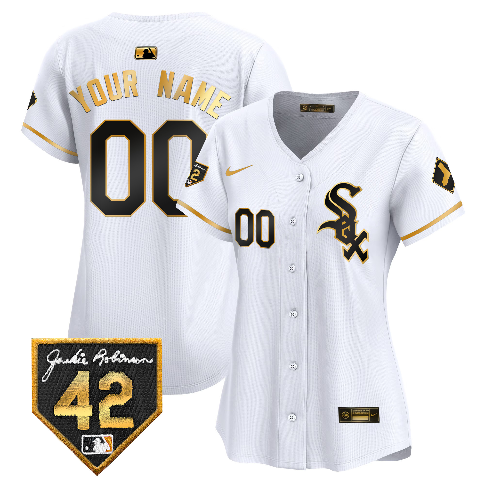 Chicago White Sox 2024 Jackie Robinson Patch Vapor Premier Limited Custom White Gold Jersey - All Stitched