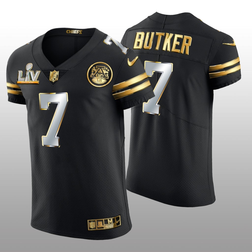 Chiefs Harrison Butker Black Golden Elite Jersey Super Bowl LV