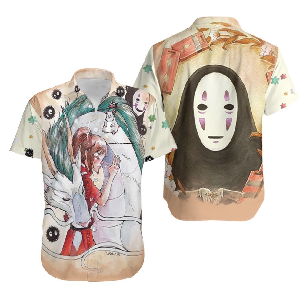 Chihiro Hug Haku Sootballs No Face Kaonashi Spirited Away Studio Ghibli Anime Fan Hawaiian Shirt