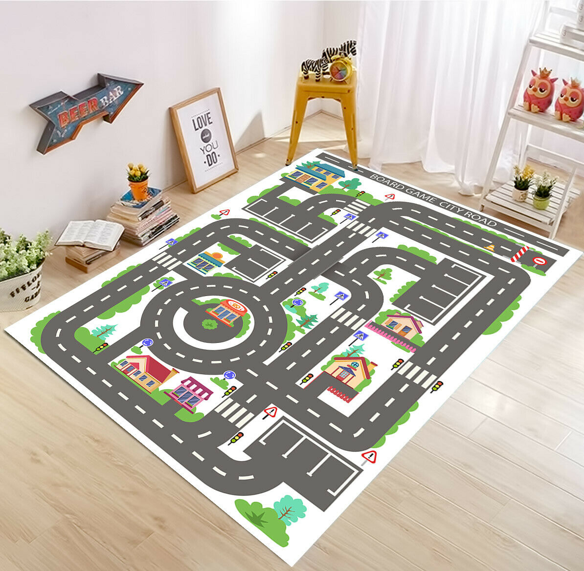 Children Board Game City Road Maze Highway Playmat Rectangle Rug