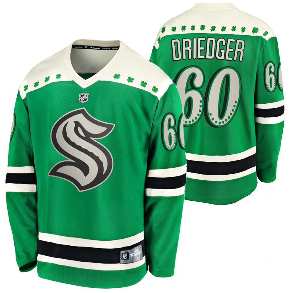 Chris Driedger 60 Seattle Kraken Green 2022 St. Patrick Stitched Jersey