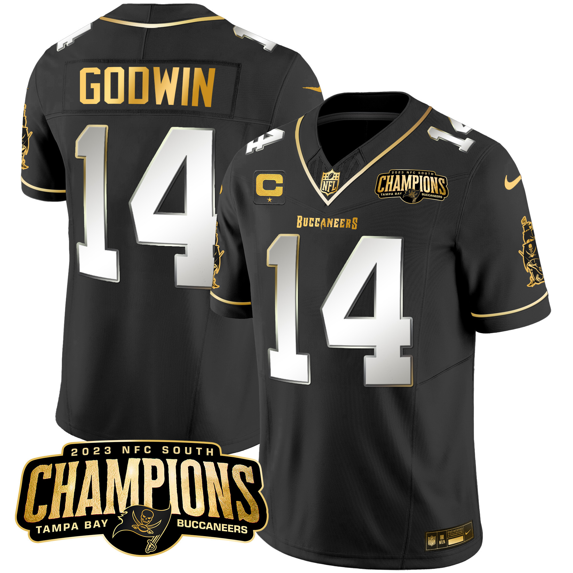 Chris Godwin Men's Tampa Bay Buccaneers 2023 NFC South Champions Patch Gold Vapor Black Limited Jersey - All Stitched 