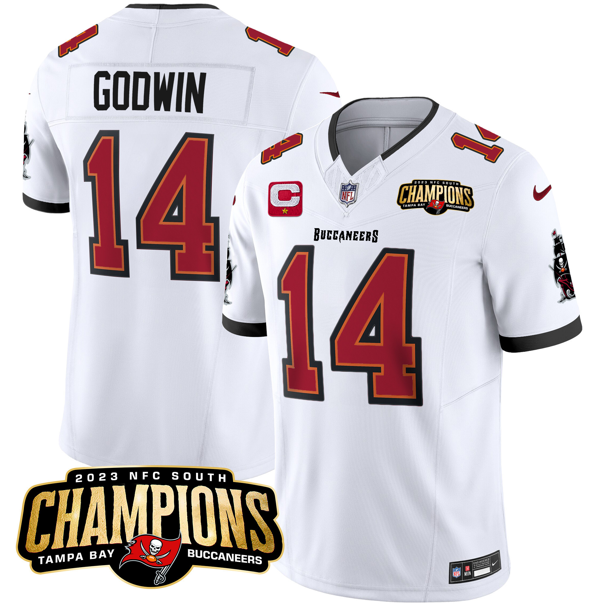 Chris Godwin Men's Tampa Bay Buccaneers 2023 NFC South Champions Patch Vapor White Jersey - All Stitched 