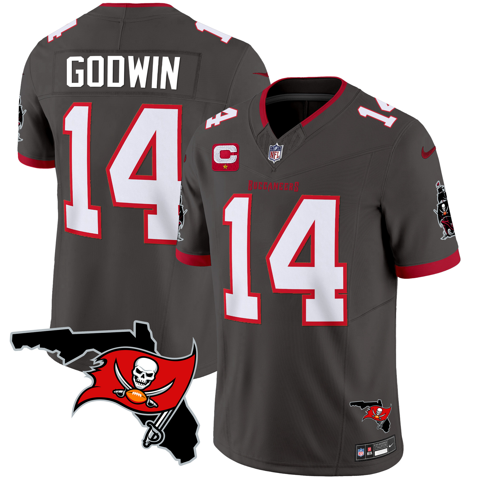 Chris Godwin Men's Tampa Bay Buccaneers Florida Patch Vapor Limited Pewter Jersey - All Stitched 