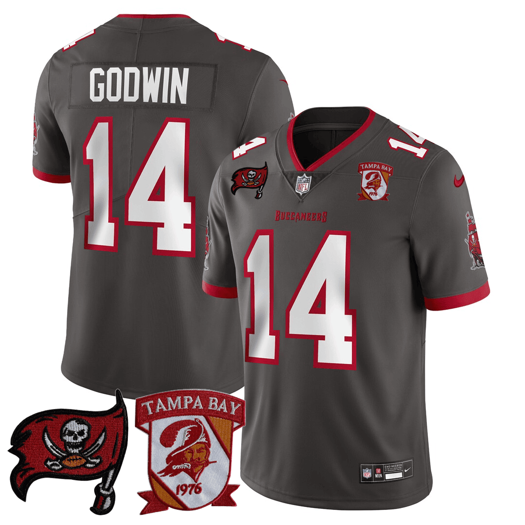 Chris Godwin Men's Tampa Bay Buccaneers Logo Patch Pewter Jersey - All Stitched 