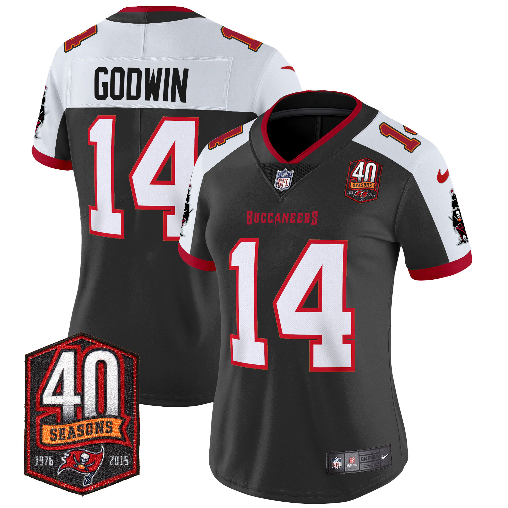 Chris Godwin Women's Tampa Bay Buccaneers 40th Season Patch Vapor Limited Black Alternate Jersey - All Stitched 