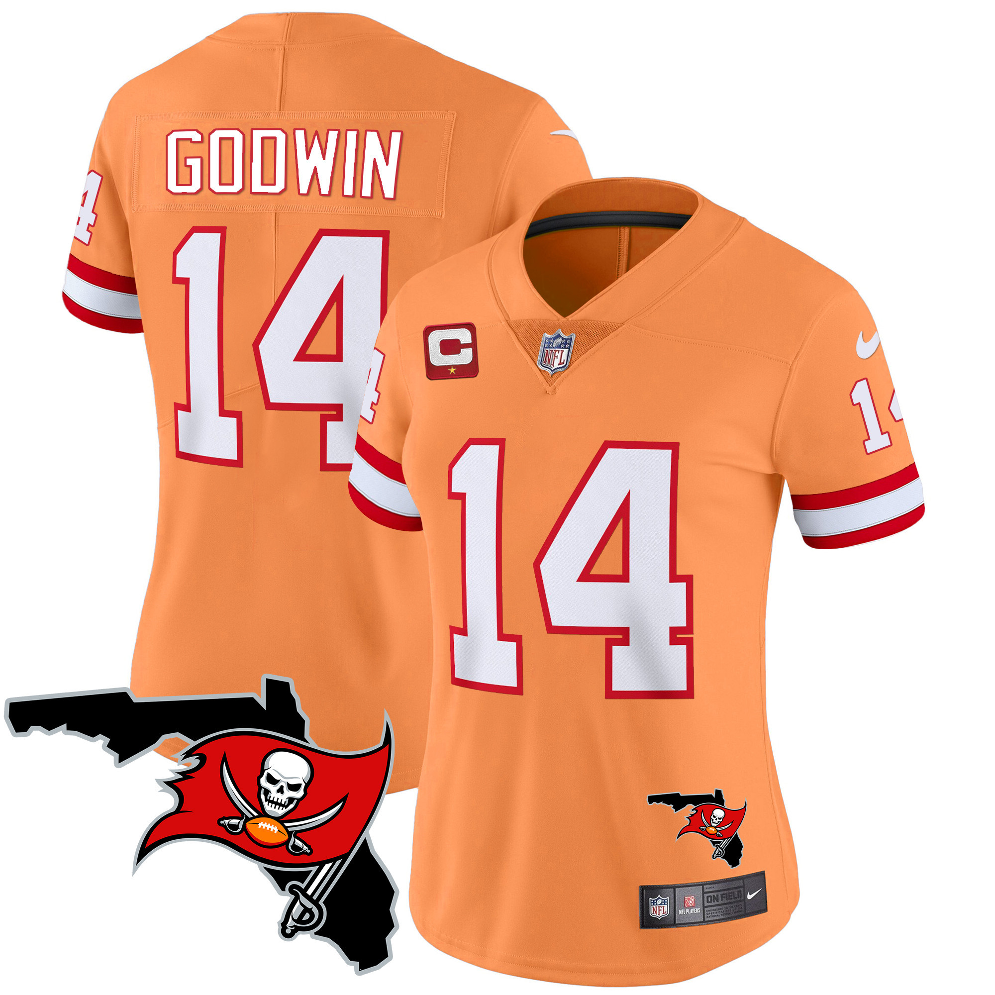 Chris Godwin Women's Tampa Bay Buccaneers Florida Patch Vapor Limited Orange Jersey - All Stitched 