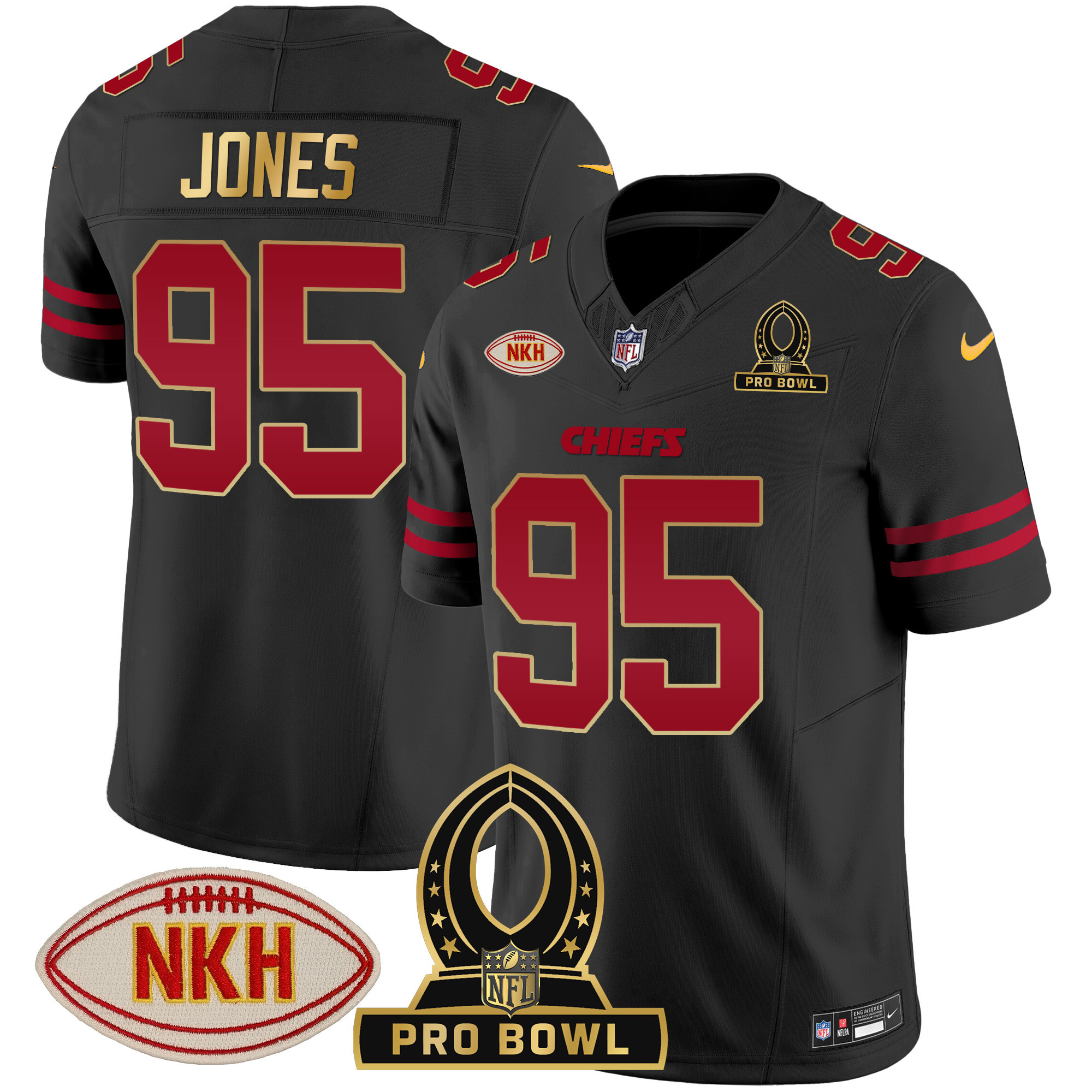 Chris Jones Men's Kansas City Chiefs 2024 Pro Bowl Patch Vapor Gold Trim Jersey - All Stitched 