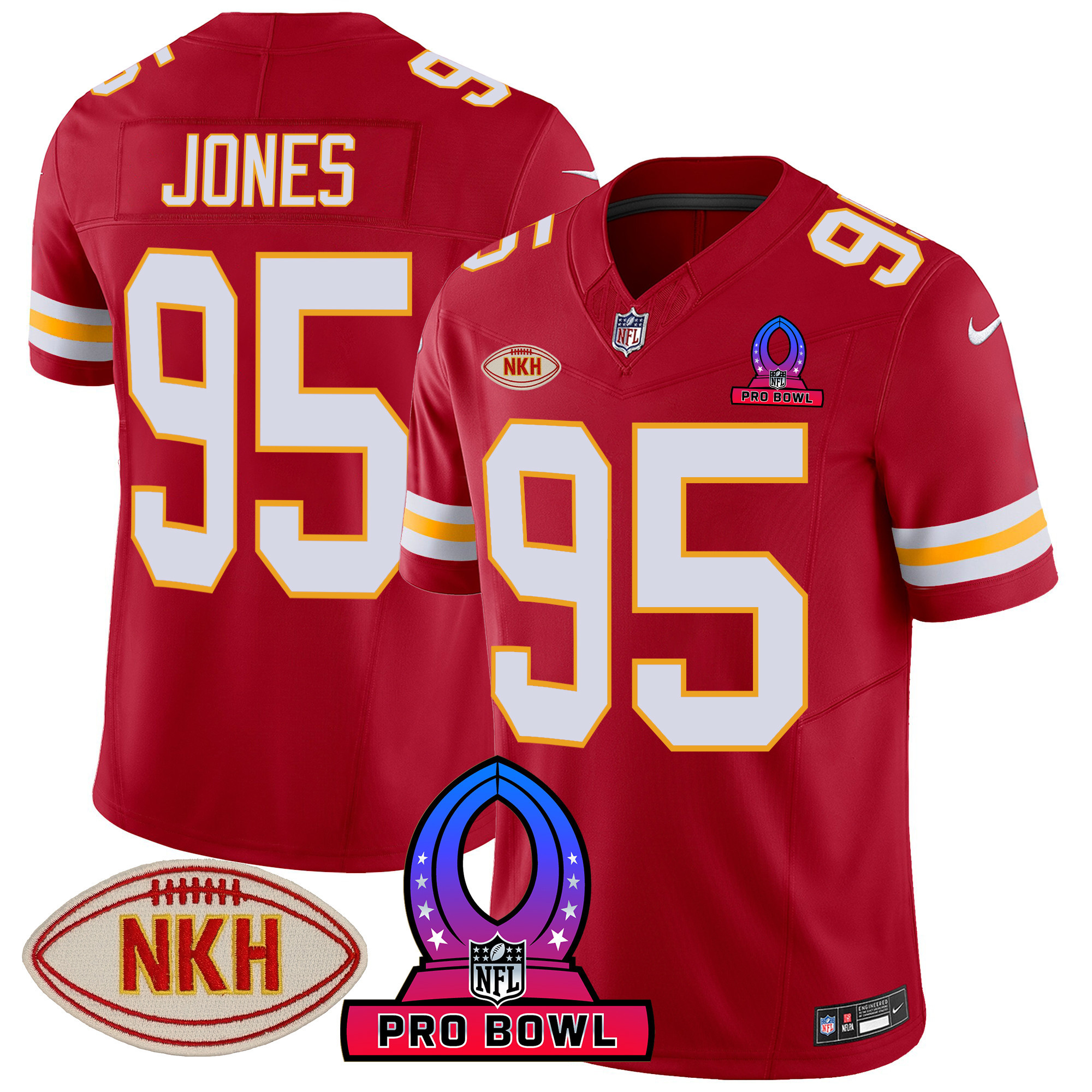 Chris Jones Men's Kansas City Chiefs 2024 Pro Bowl Patch Vapor Red Jersey - All Stitched 