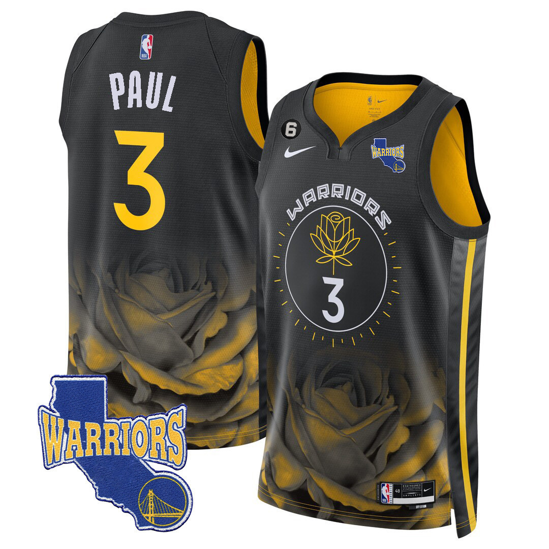 Chris Paul Men's Golden State Warriors 2023-24 California State Patch 22-23 City Black Jersey - All Stitched
