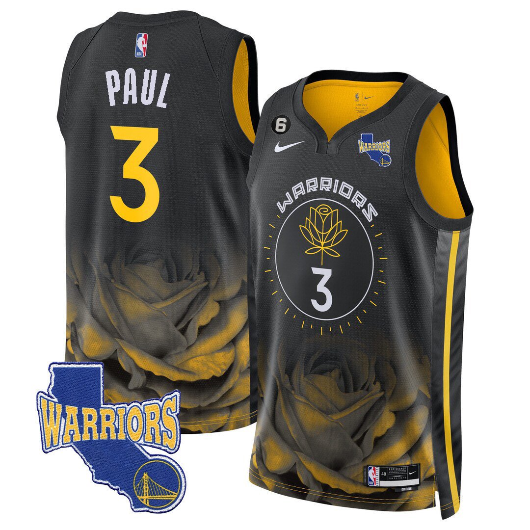 Chris Paul Men's Golden State Warriors 2023-24 California State Patch 22-23 City Black Jersey - All Stitched