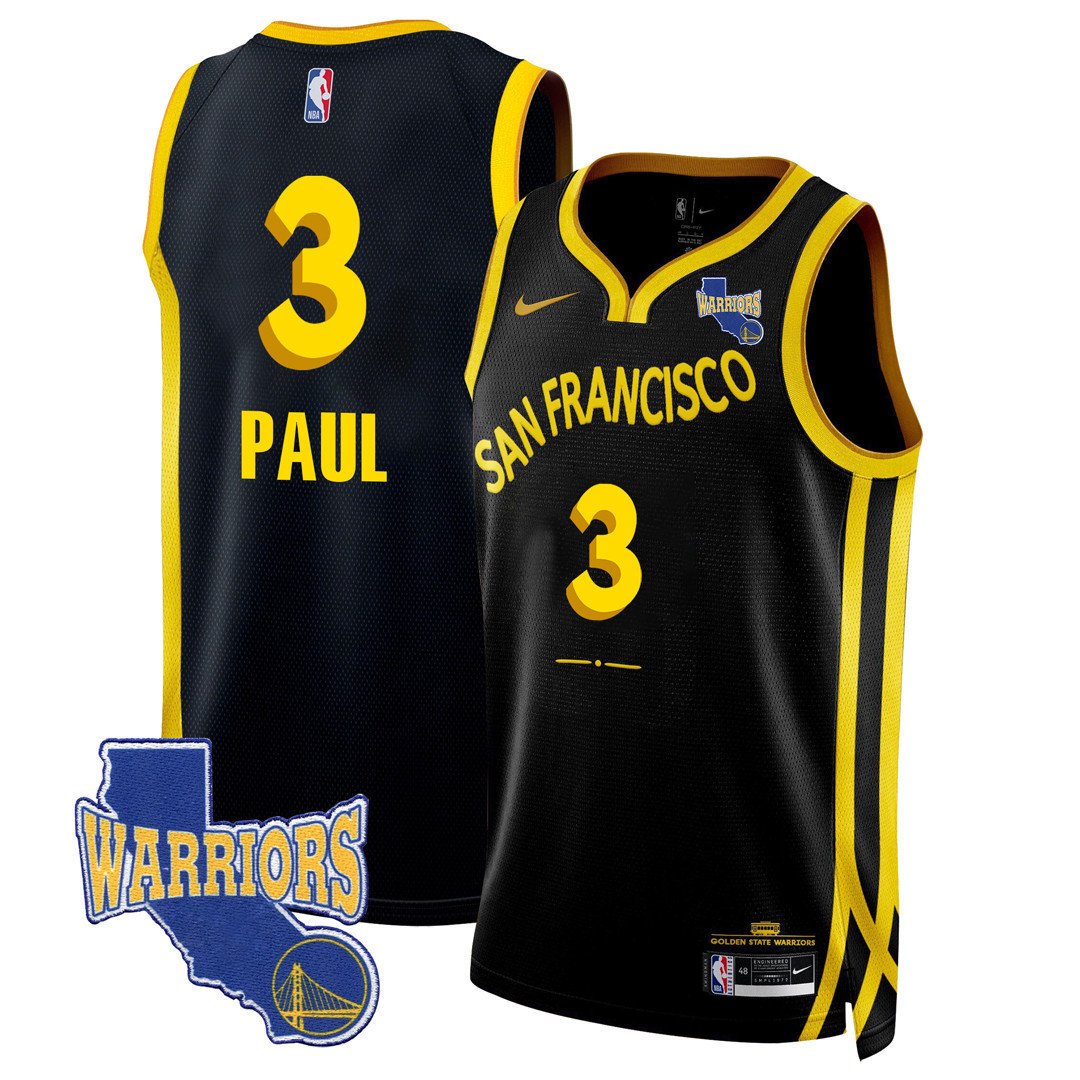 Chris Paul Men's Golden State Warriors 2023-24 California State Patch City Black Jersey - All Stitched