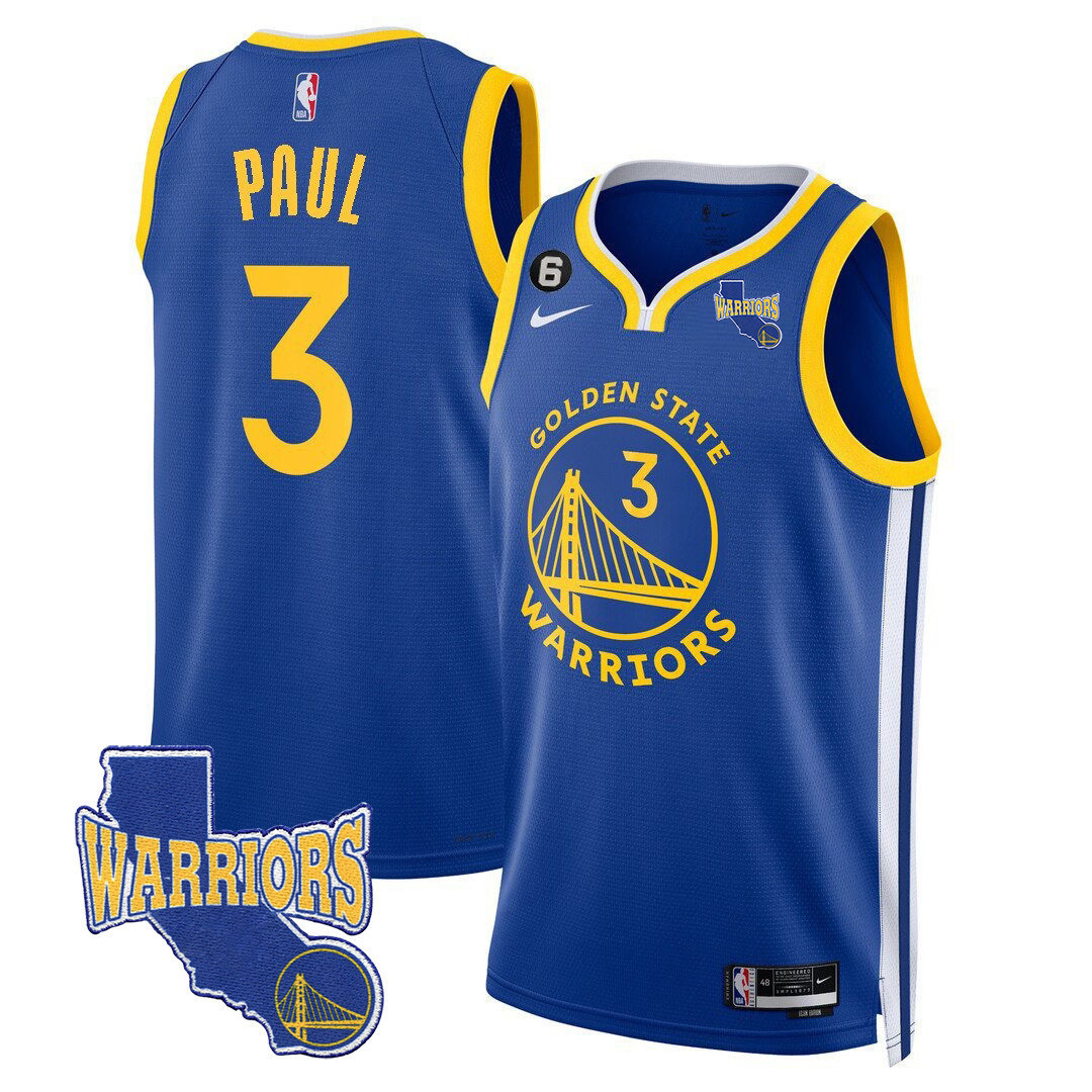 Chris Paul Men's Golden State Warriors 2023-24 California State Patch Icon Royal Jersey - All Stitched