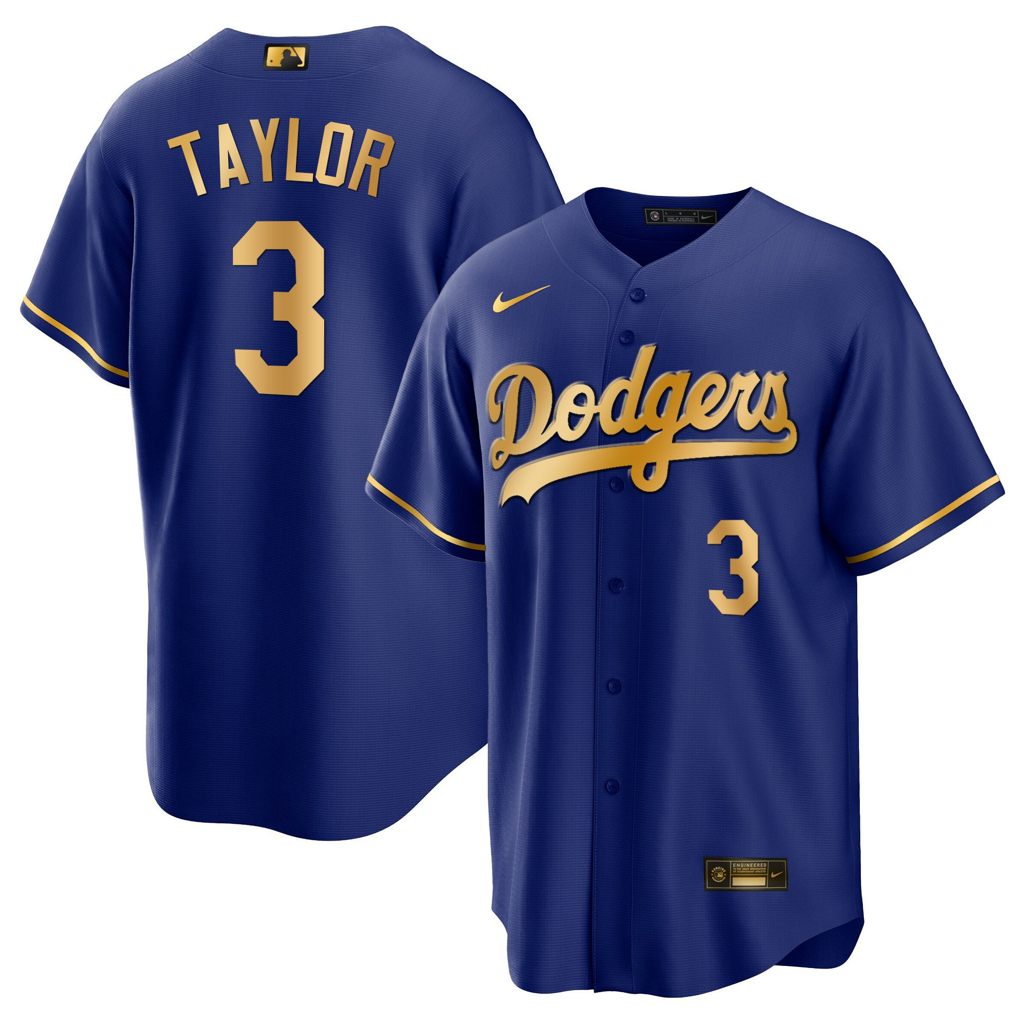 Chris Taylor Men's Los Angeles Dodgers Cool Base Gold Cool Royal Gold Jersey - All Stitched