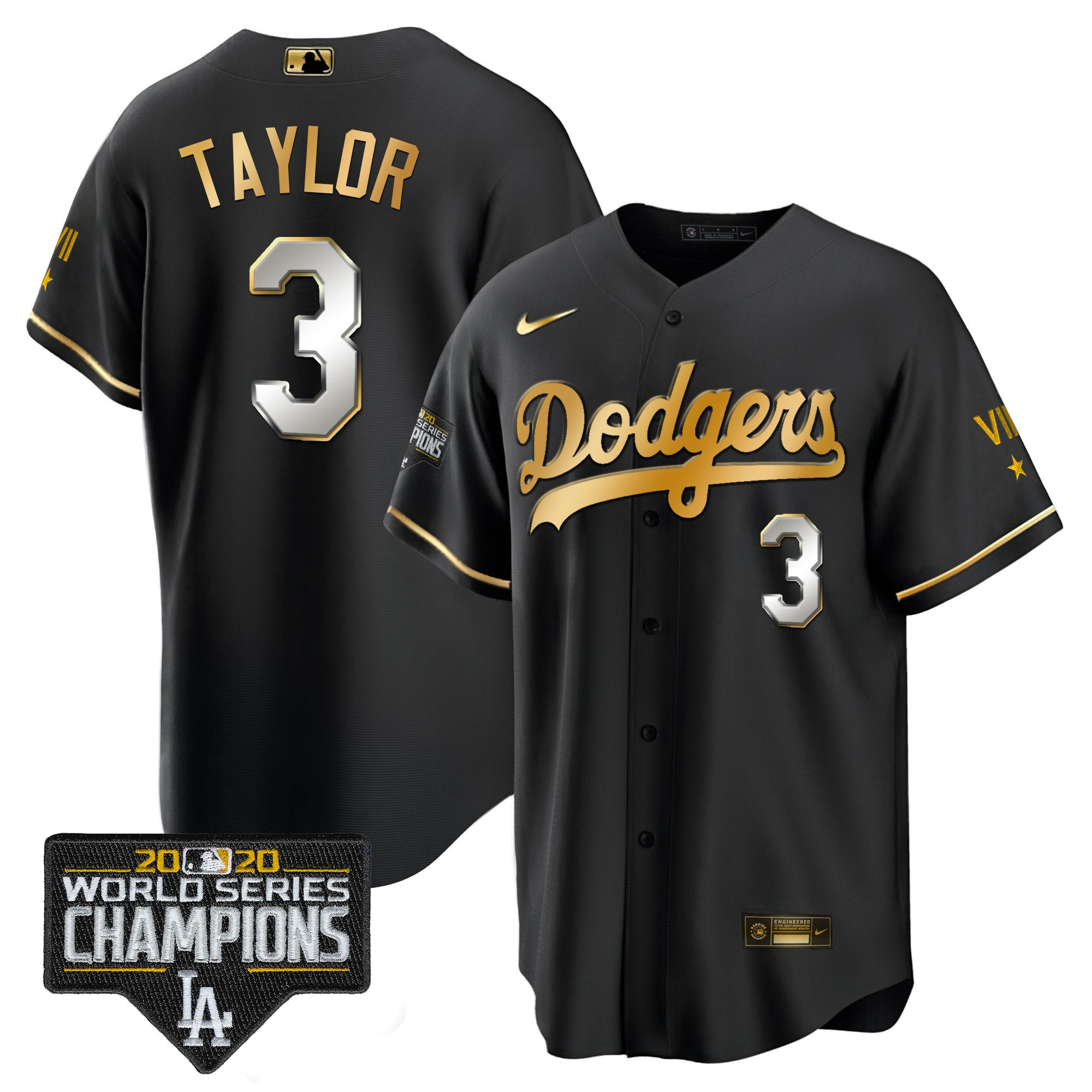 Chris Taylor Men's Los Angeles Dodgers World Series 2020 Gold Cool Black Jersey - All Stitched
