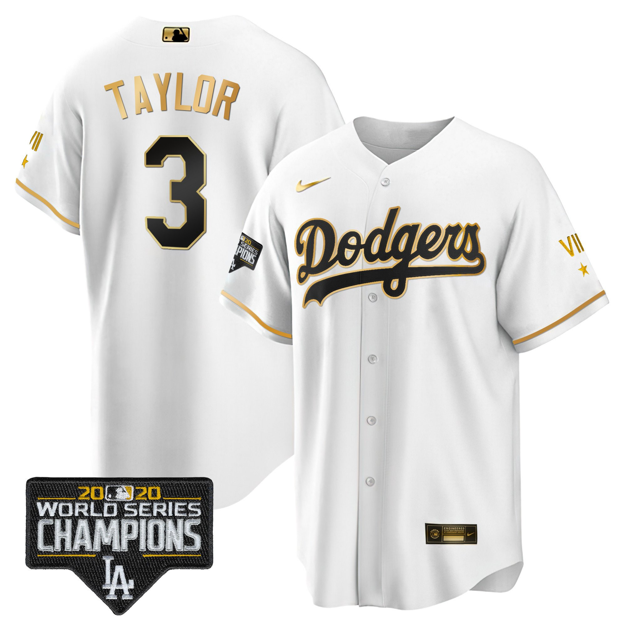 Chris Taylor Men's Los Angeles Dodgers World Series 2020 Gold Cool White Jersey - All Stitched