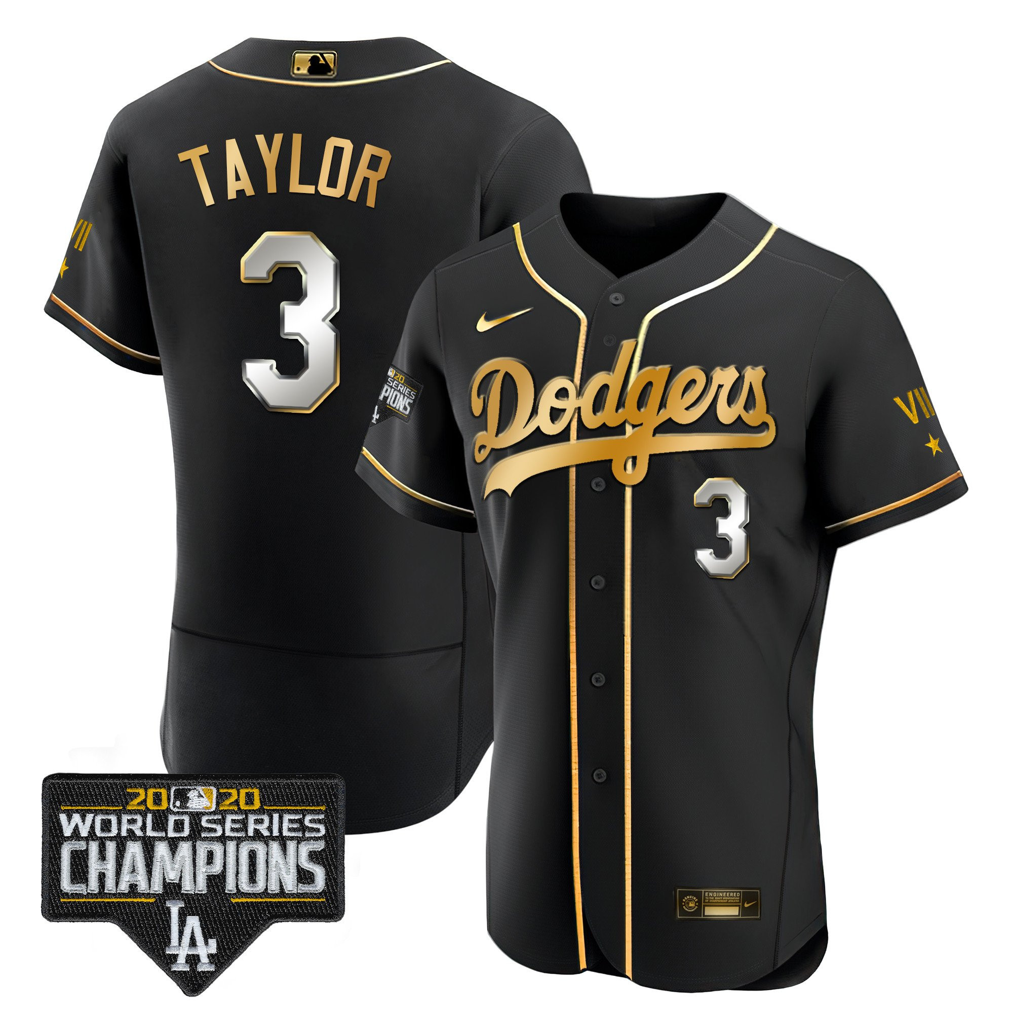 Chris Taylor Men's Los Angeles Dodgers World Series 2020 Gold Flex Black Jersey - All Stitched