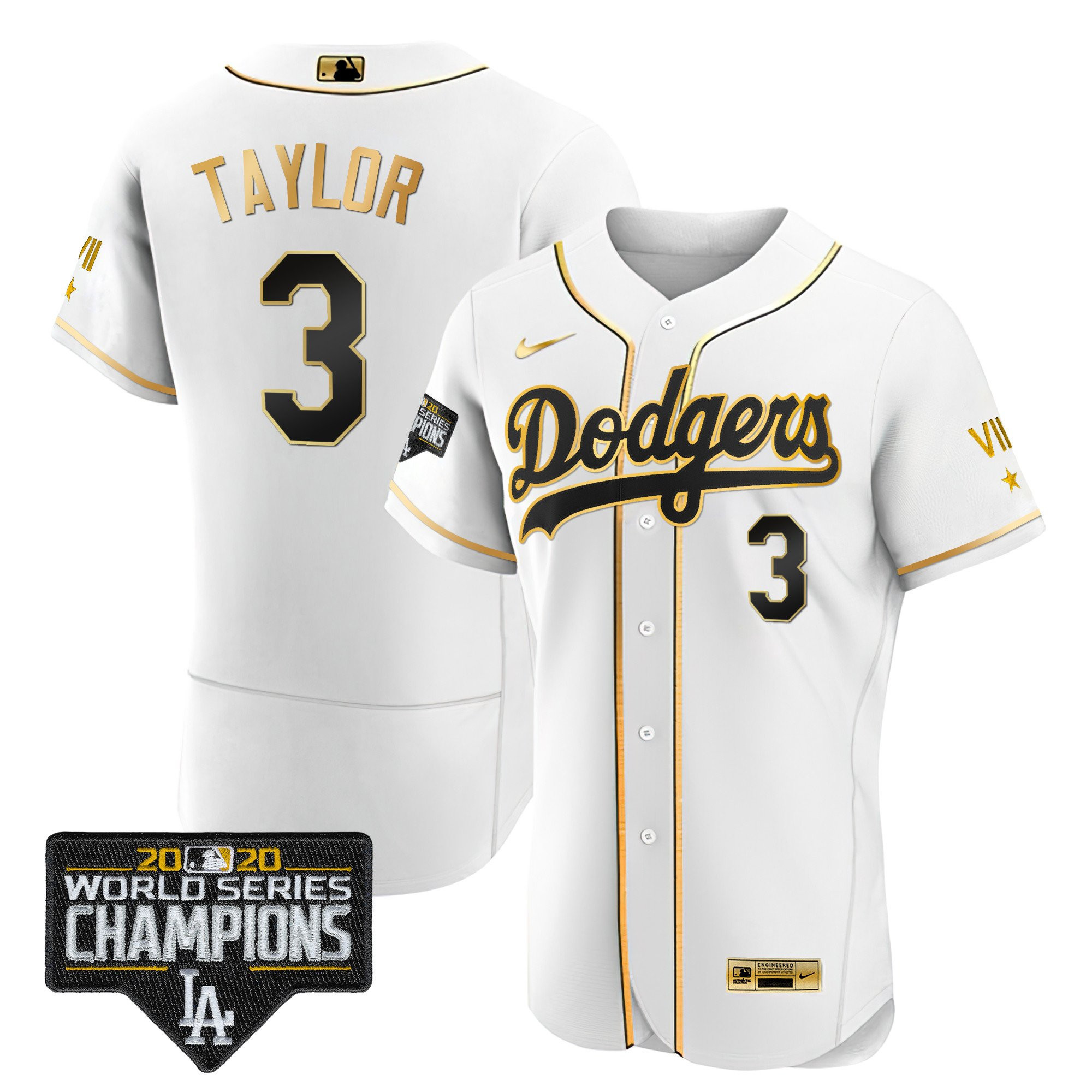Chris Taylor Men's Los Angeles Dodgers World Series 2020 Gold Flex White Jersey - All Stitched