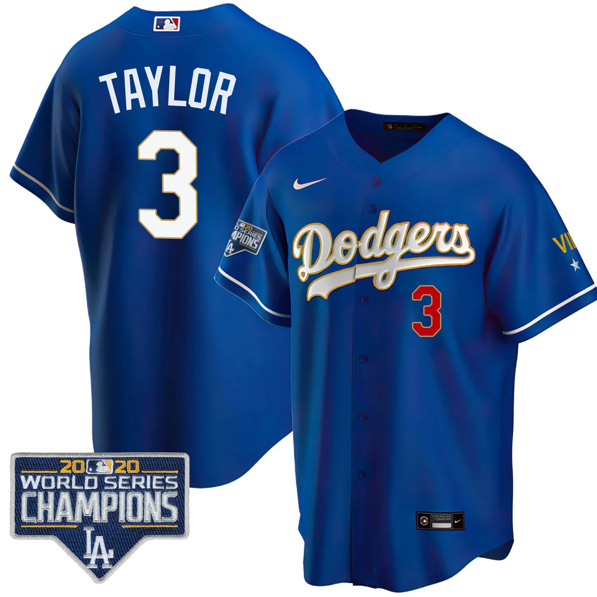 Chris Taylor Men's Los Angeles Dodgers World Series Patch Gold Limited Cool Royal Jersey - All Stitched