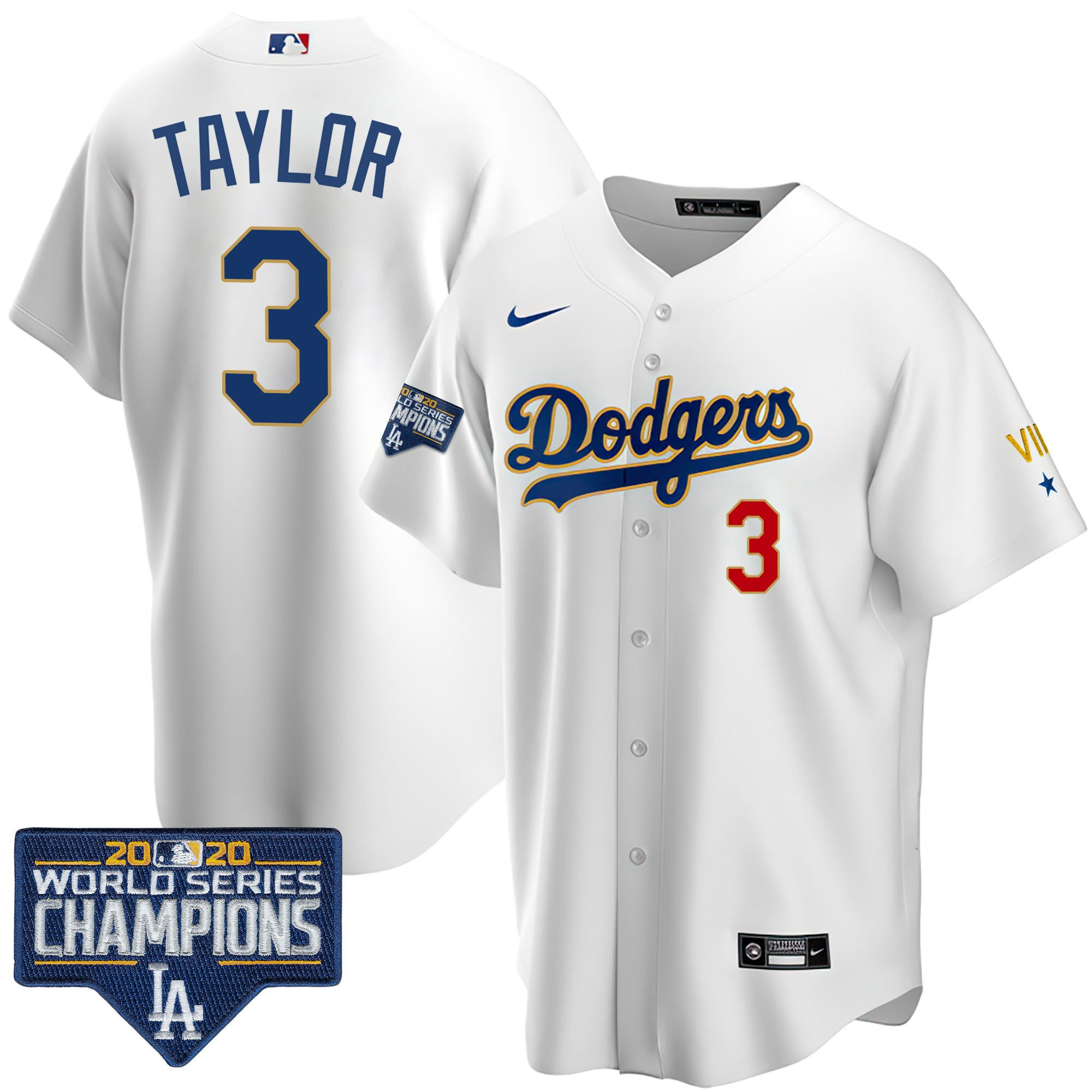 Chris Taylor Men's Los Angeles Dodgers World Series Patch Gold Limited Cool White Jersey - All Stitched