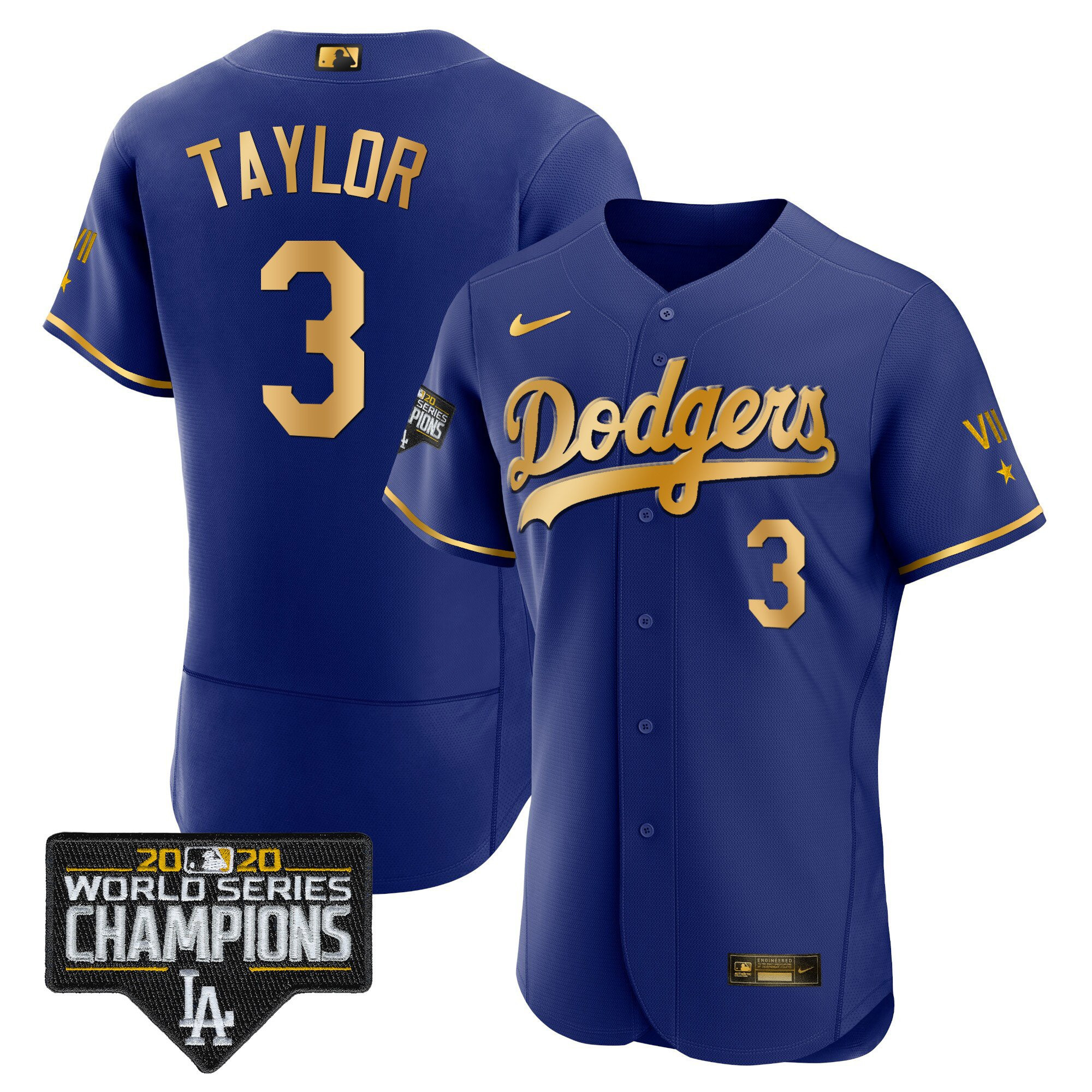 Chris Taylor Men's Los Angeles Dodgers World Series Patch Gold Limited Flex Gold Royal Jersey - All Stitched