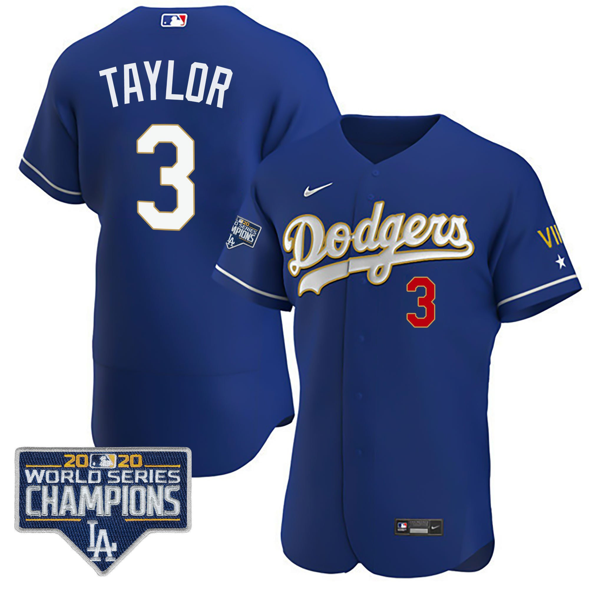 Chris Taylor Men's Los Angeles Dodgers World Series Patch Gold Limited Flex Royal Jersey - All Stitched