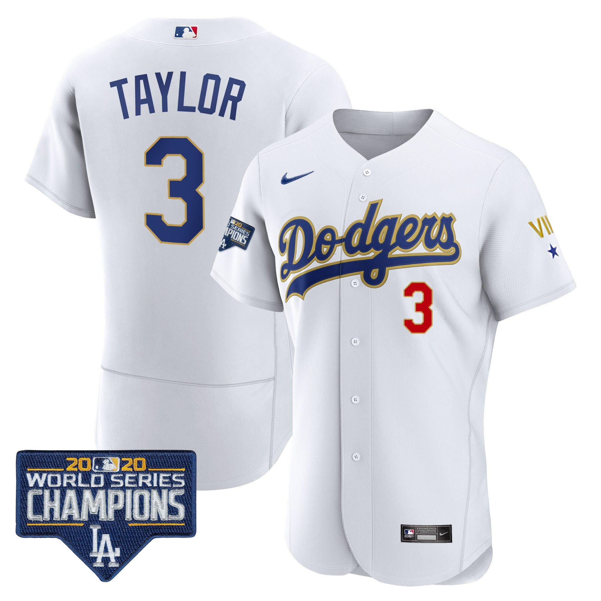 Chris Taylor Men's Los Angeles Dodgers World Series Patch Gold Limited Flex White Jersey - All Stitched