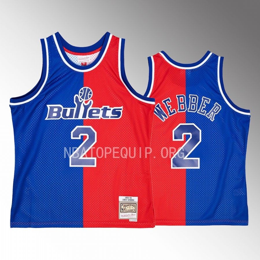 Chris Webber Hardwood Classics 1994-95 Jersey Washington Bullets #2 Blue Red Split Swingman Men's Shirt