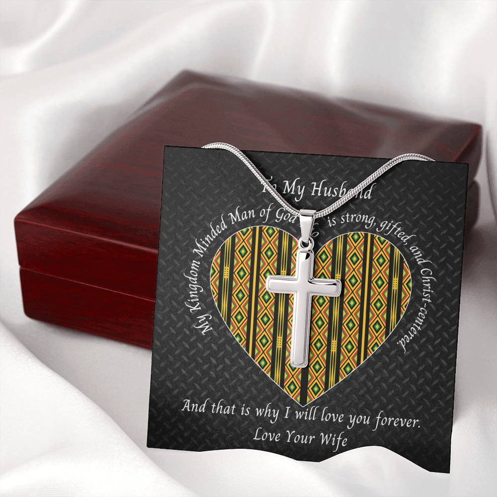 Christ-Centered Husband Cross Necklace With Kente Heart Card
