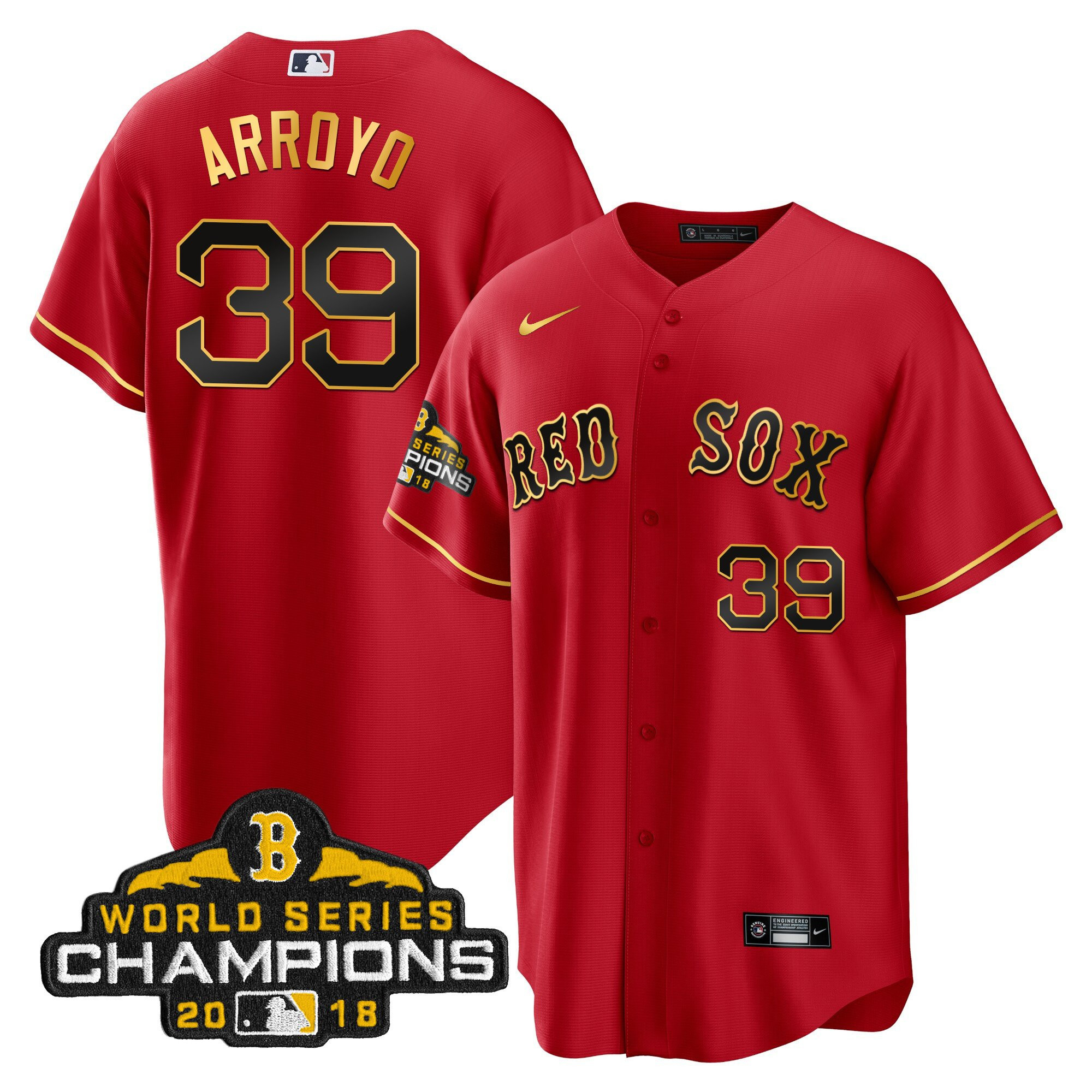 Christian Arroyo Men Boston Red Sox World Series Champion 2018 Gold Cool Red Jersey - All Stitched