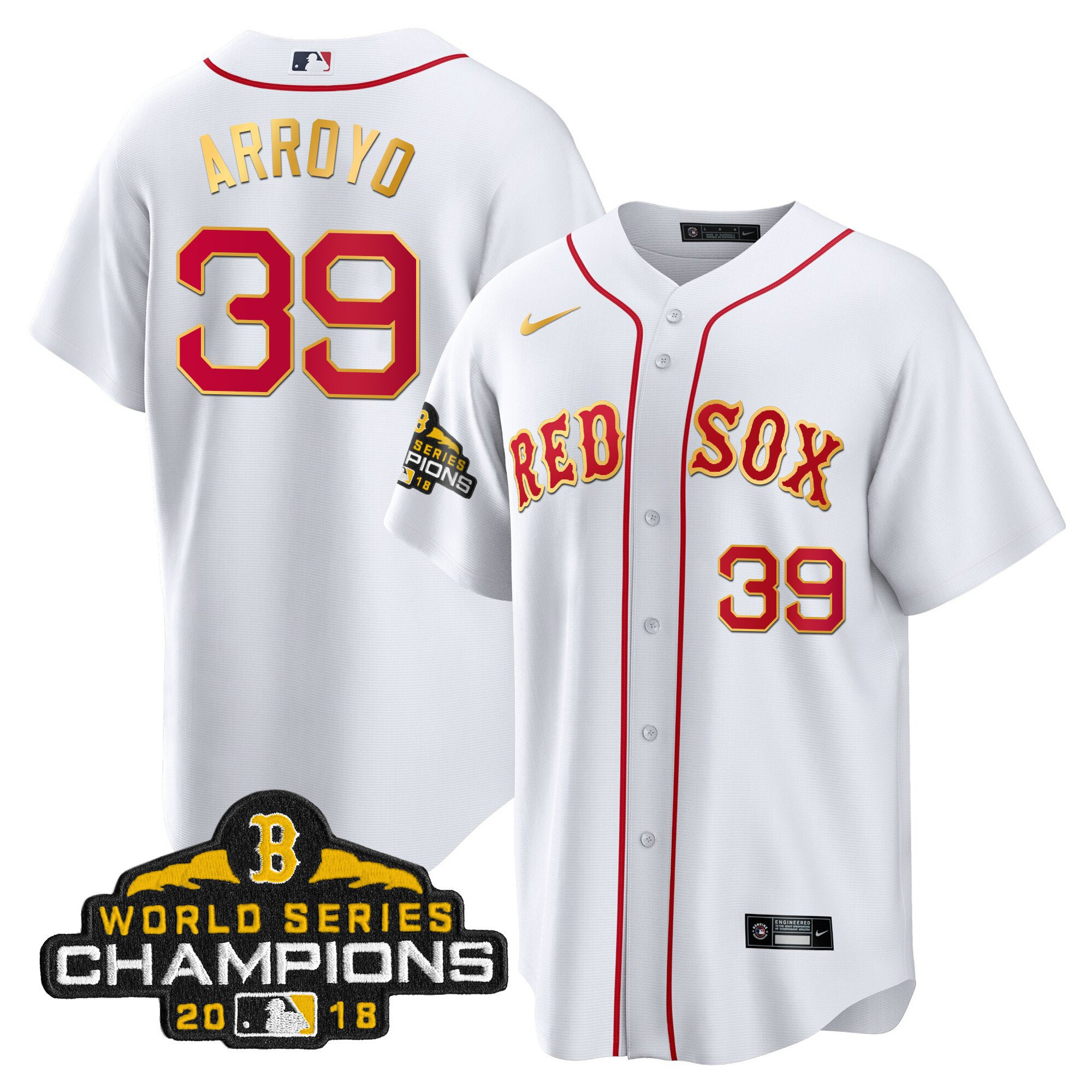 Christian Arroyo Men Boston Red Sox World Series Champion 2018 Gold Cool White Jersey - All Stitched