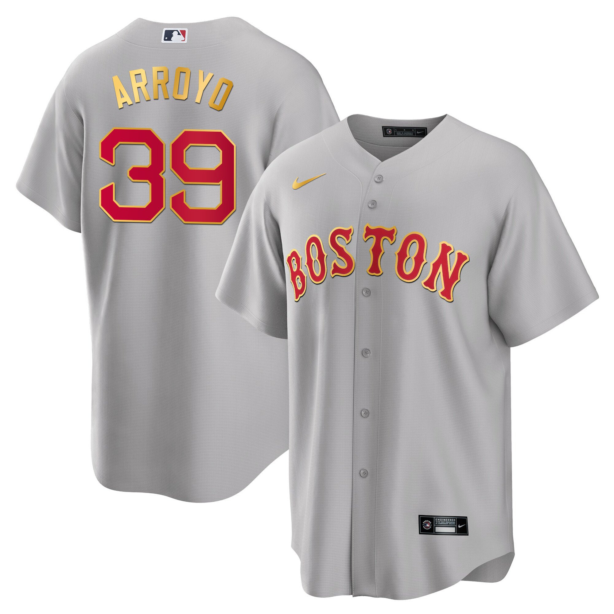 Christian Arroyo Men's Boston Red Sox Gold Trim Cool Gray Jersey - All Stitched