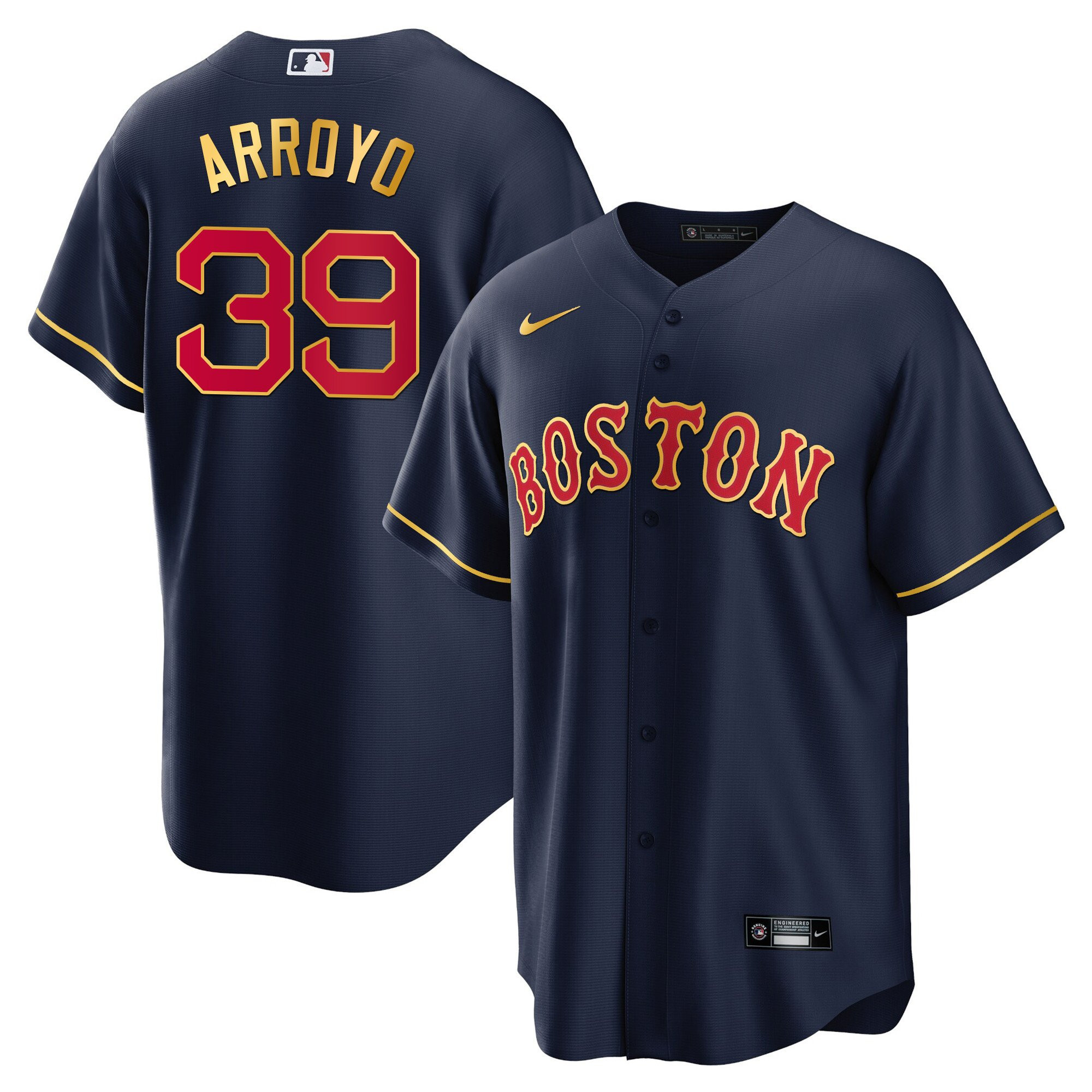Christian Arroyo Men's Boston Red Sox Gold Trim Cool Navy Jersey - All Stitched