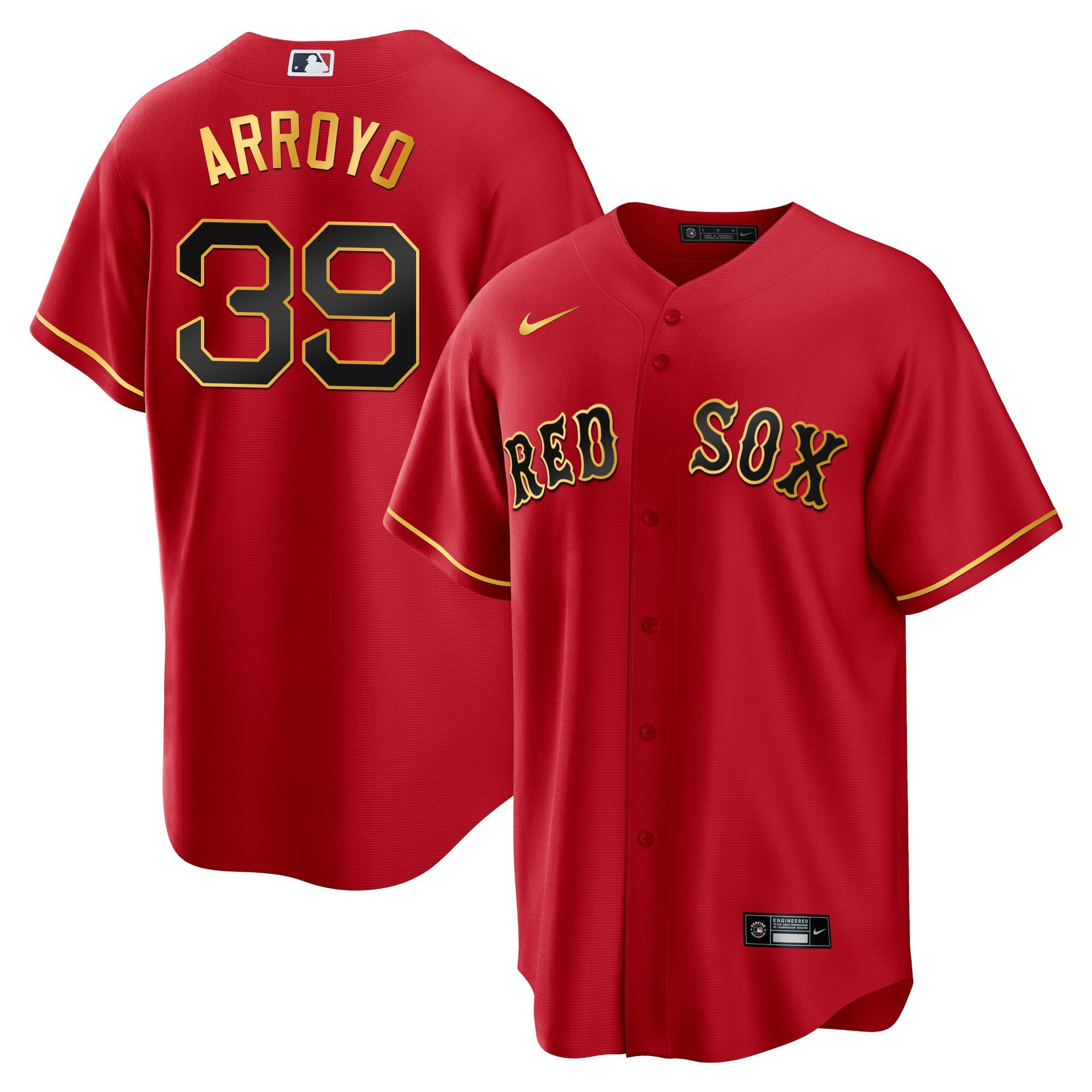 Christian Arroyo Men's Boston Red Sox Gold Trim Cool Red Jersey - All Stitched
