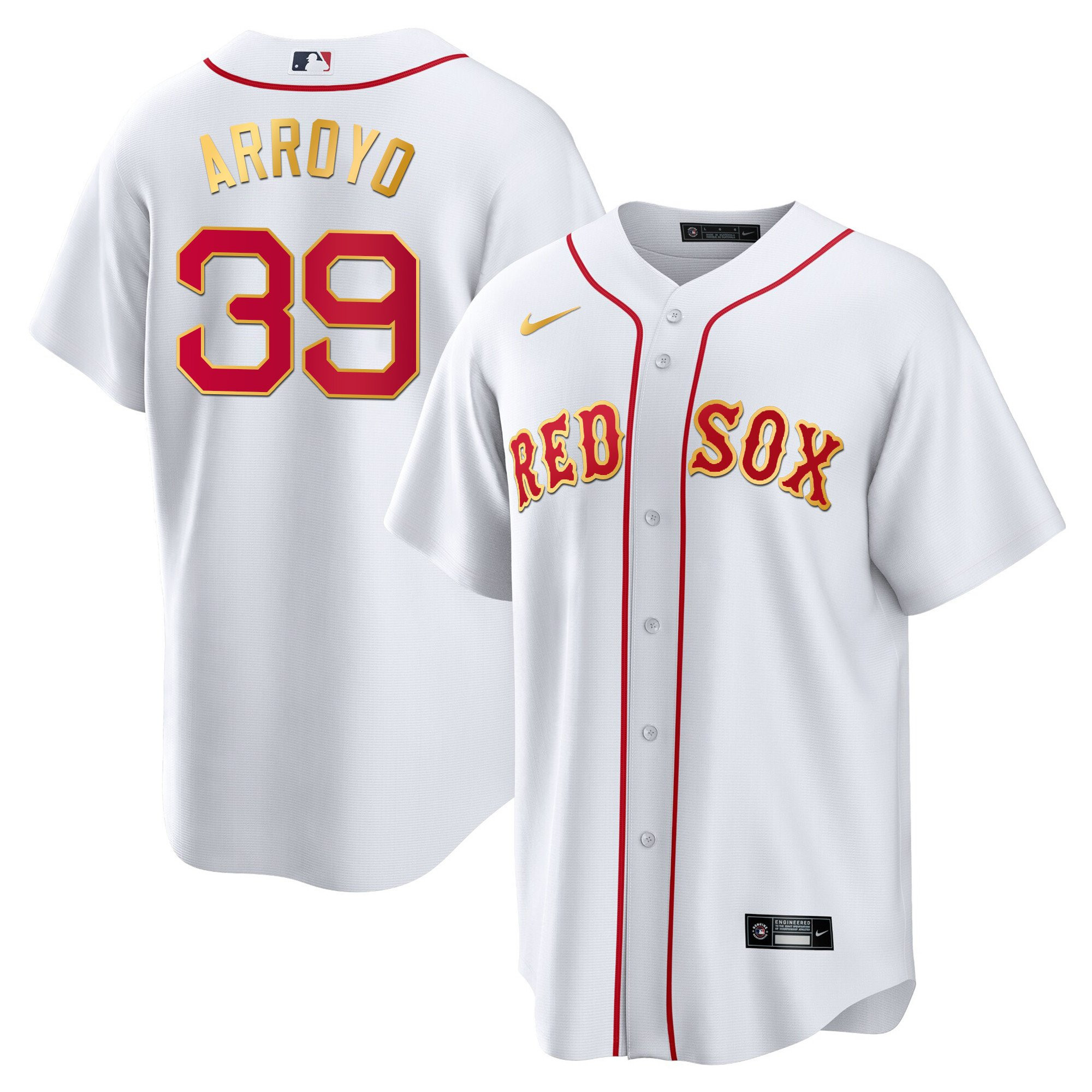 Christian Arroyo Men's Boston Red Sox Gold Trim Cool White Jersey - All Stitched