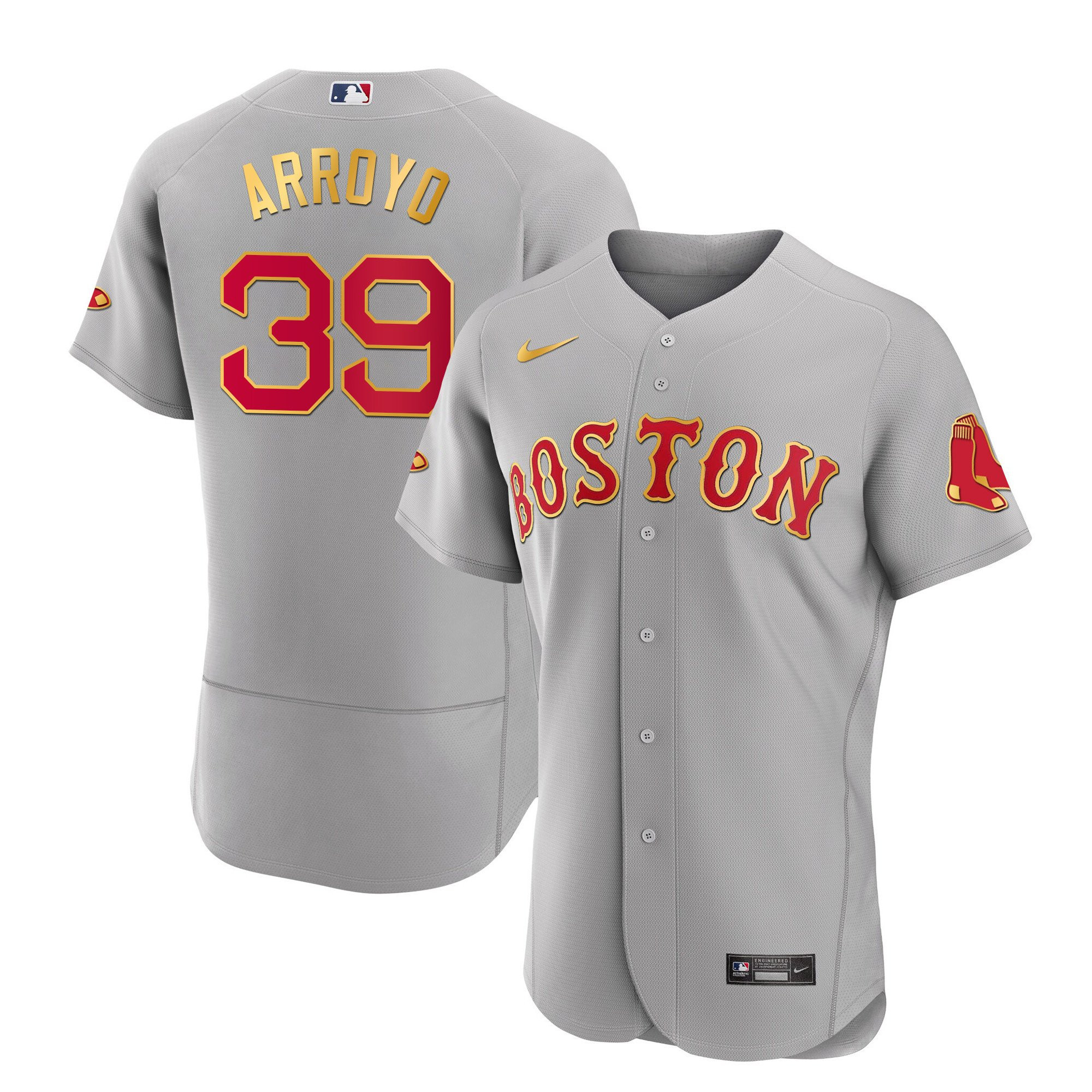 Christian Arroyo Men's Boston Red Sox Gold Trim Flex Gray Jersey - All Stitched