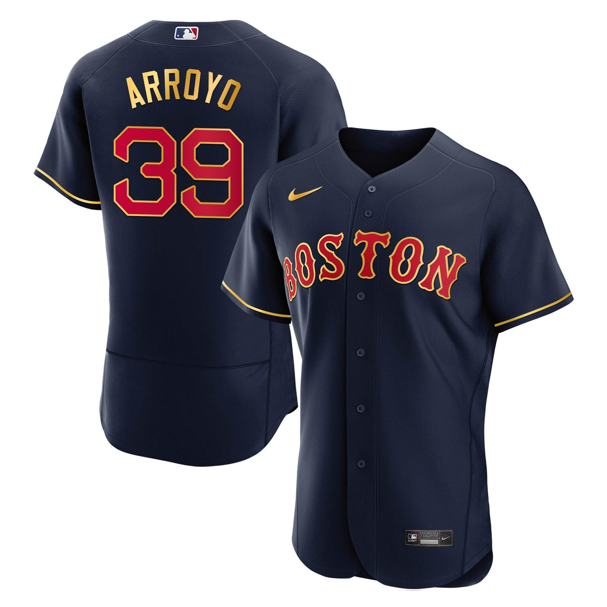 Christian Arroyo Men's Boston Red Sox Gold Trim Flex Navy Jersey - All Stitched