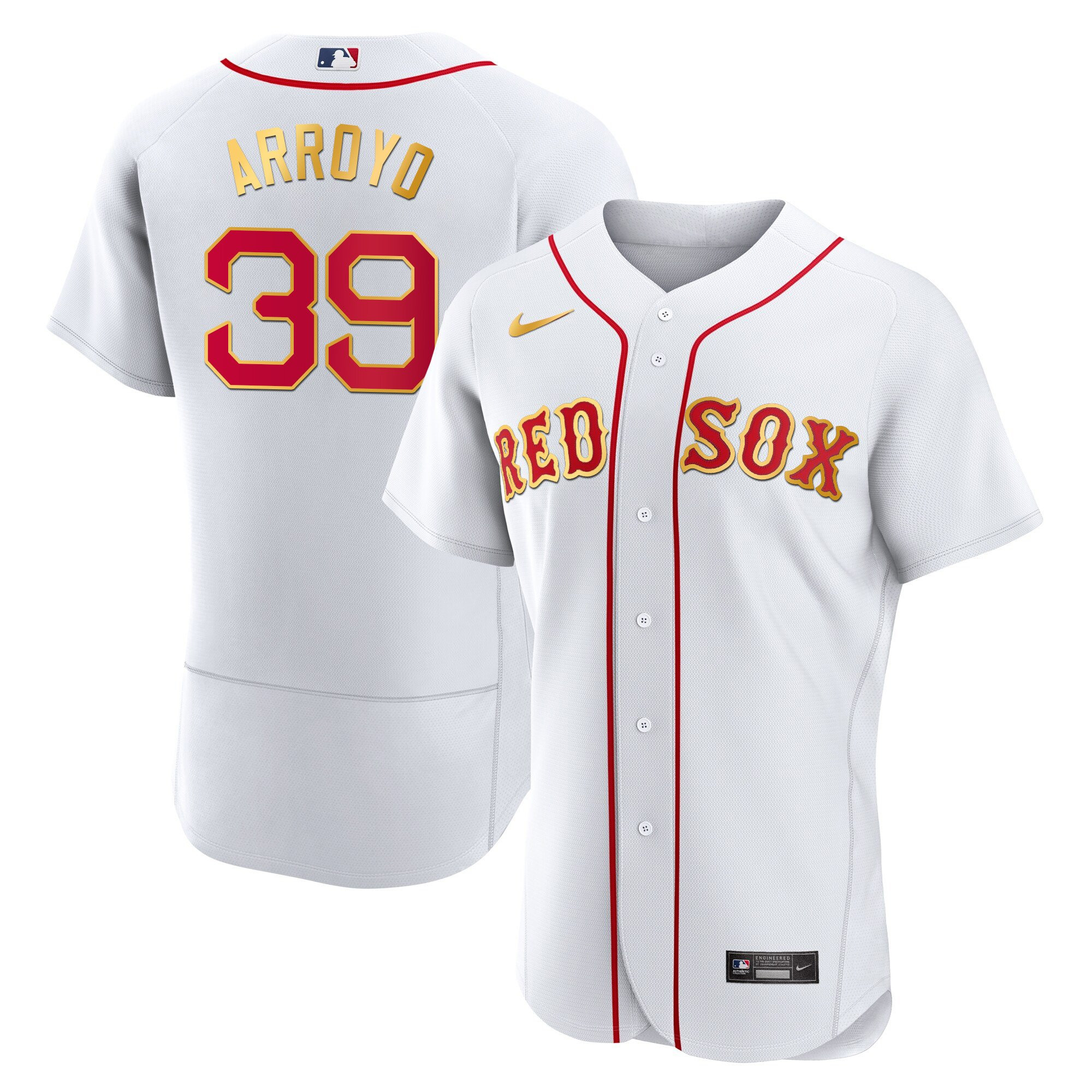 Christian Arroyo Men's Boston Red Sox Gold Trim Flex White Jersey - All Stitched