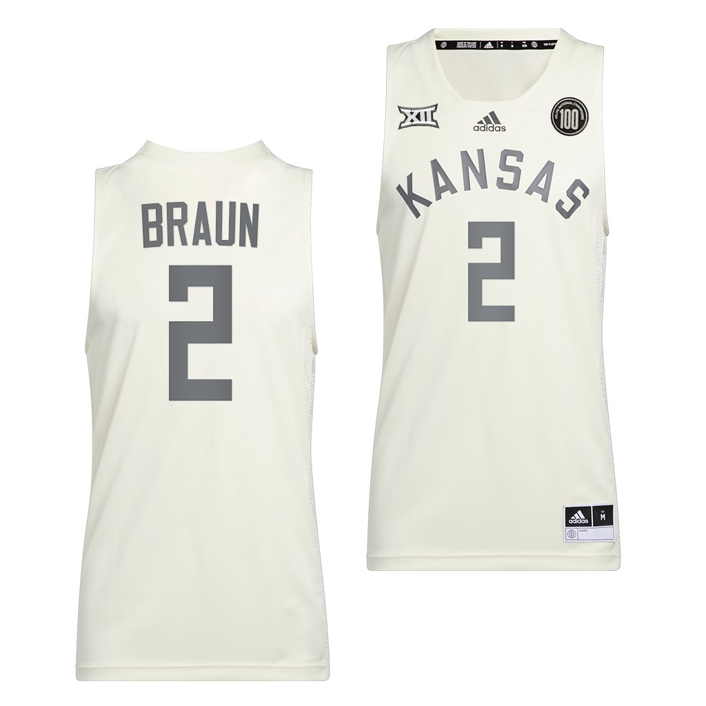 Christian Braun #2 Kansas Jayhawks 100 Anniversary of 1922 Helms National Champs White Jersey 2022 Retro